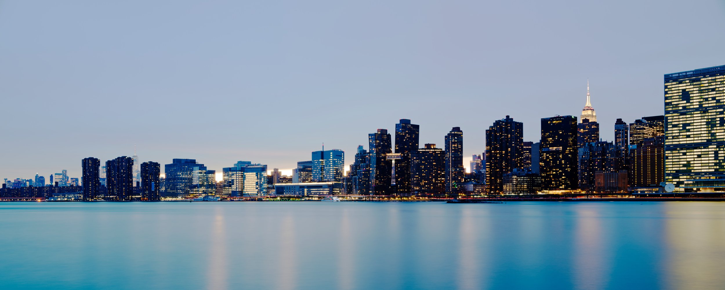 East Side Manhattan, New York dusk panorama.  Photograph by Douglas Seigars.