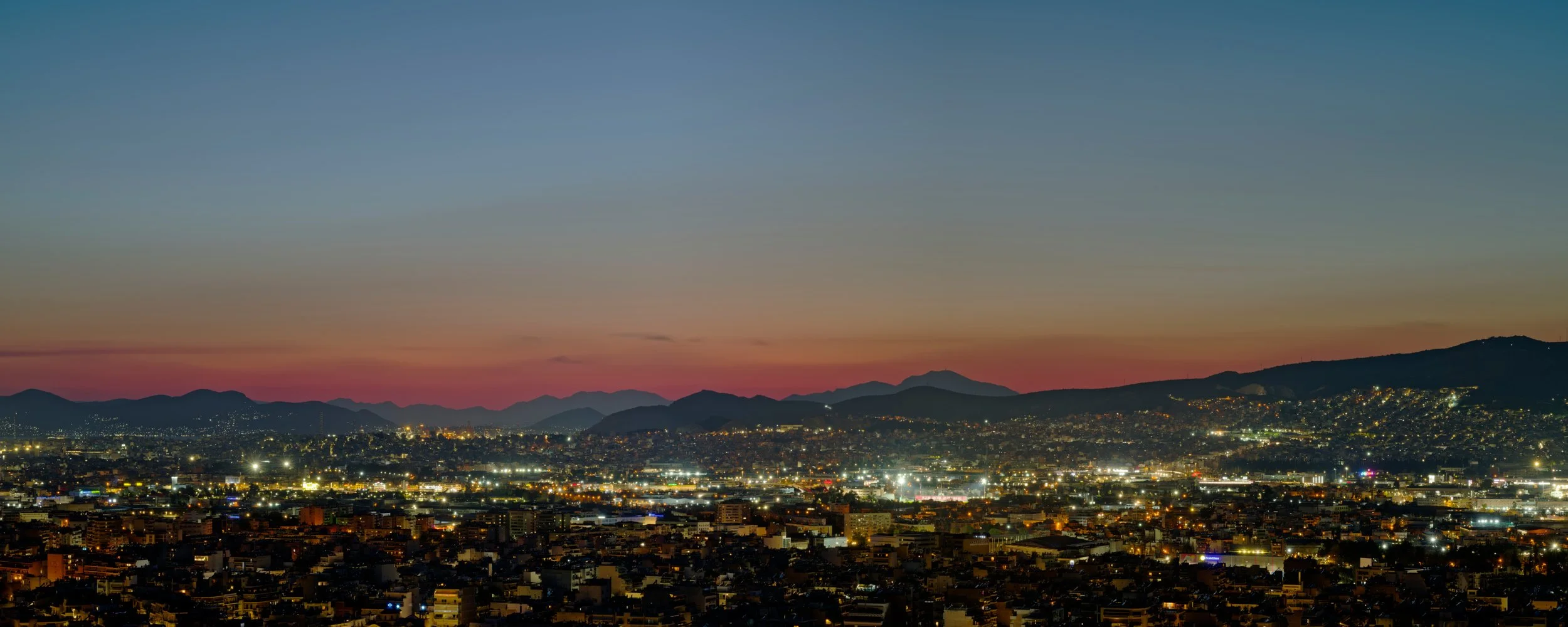Sunset panorama, Athens, Greece.  Photograph by Douglas Seigars.
