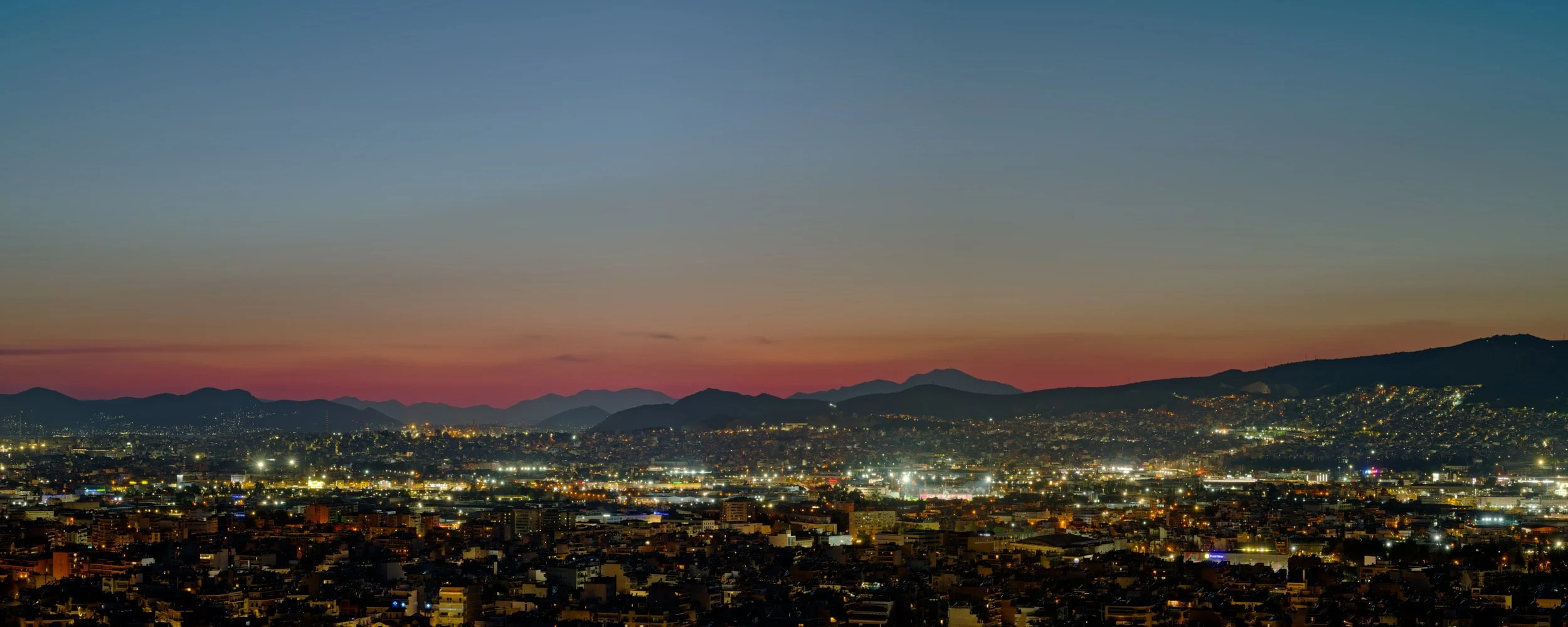Sunset panorama, Athens, Greece.  Photograph by Douglas Seigars.