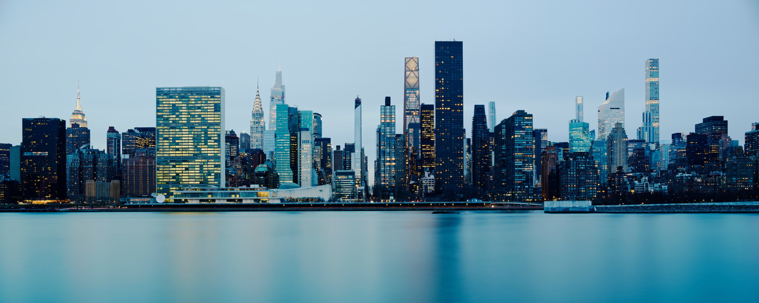 East Side Manhattan, New York dusk panorama.  Photograph by Douglas Seigars.