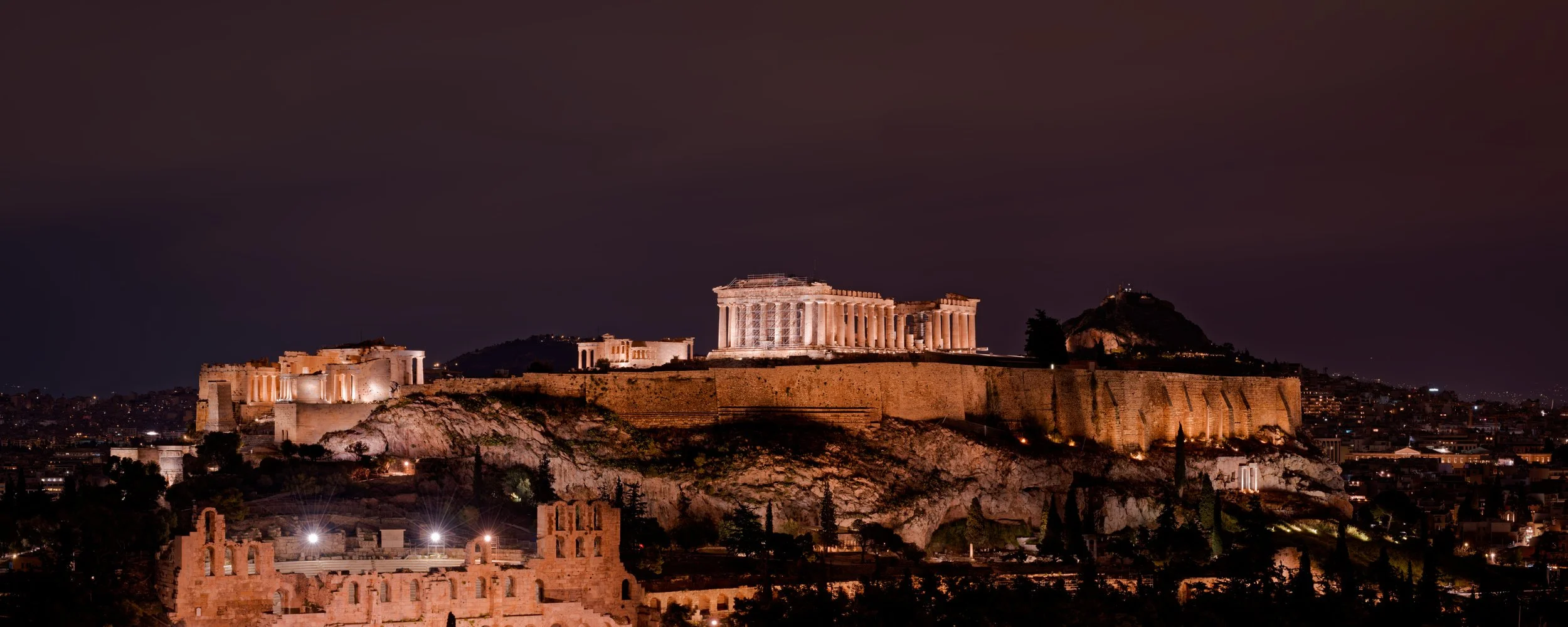 Acropolis night panorama, Athens, Greece.  Photograph by Douglas Seigars.