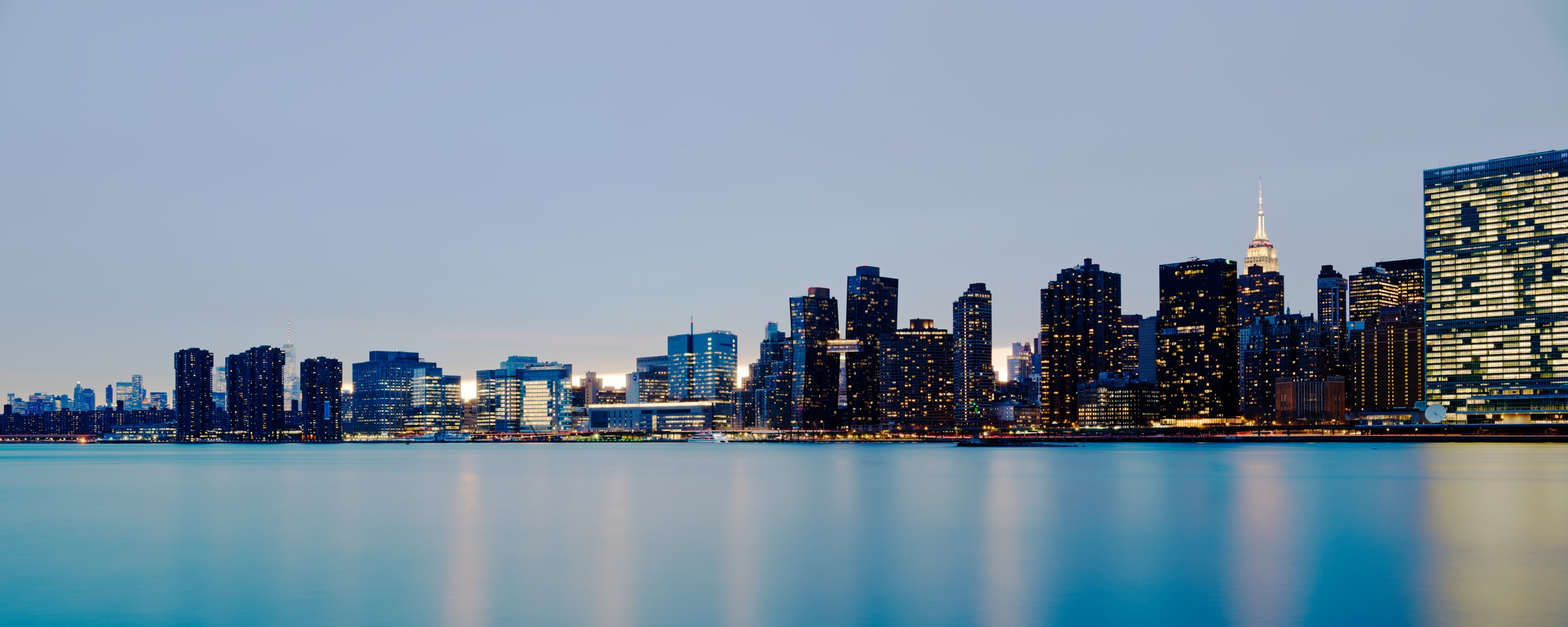 East Side Manhattan, New York dusk panorama.  Photograph by Douglas Seigars.