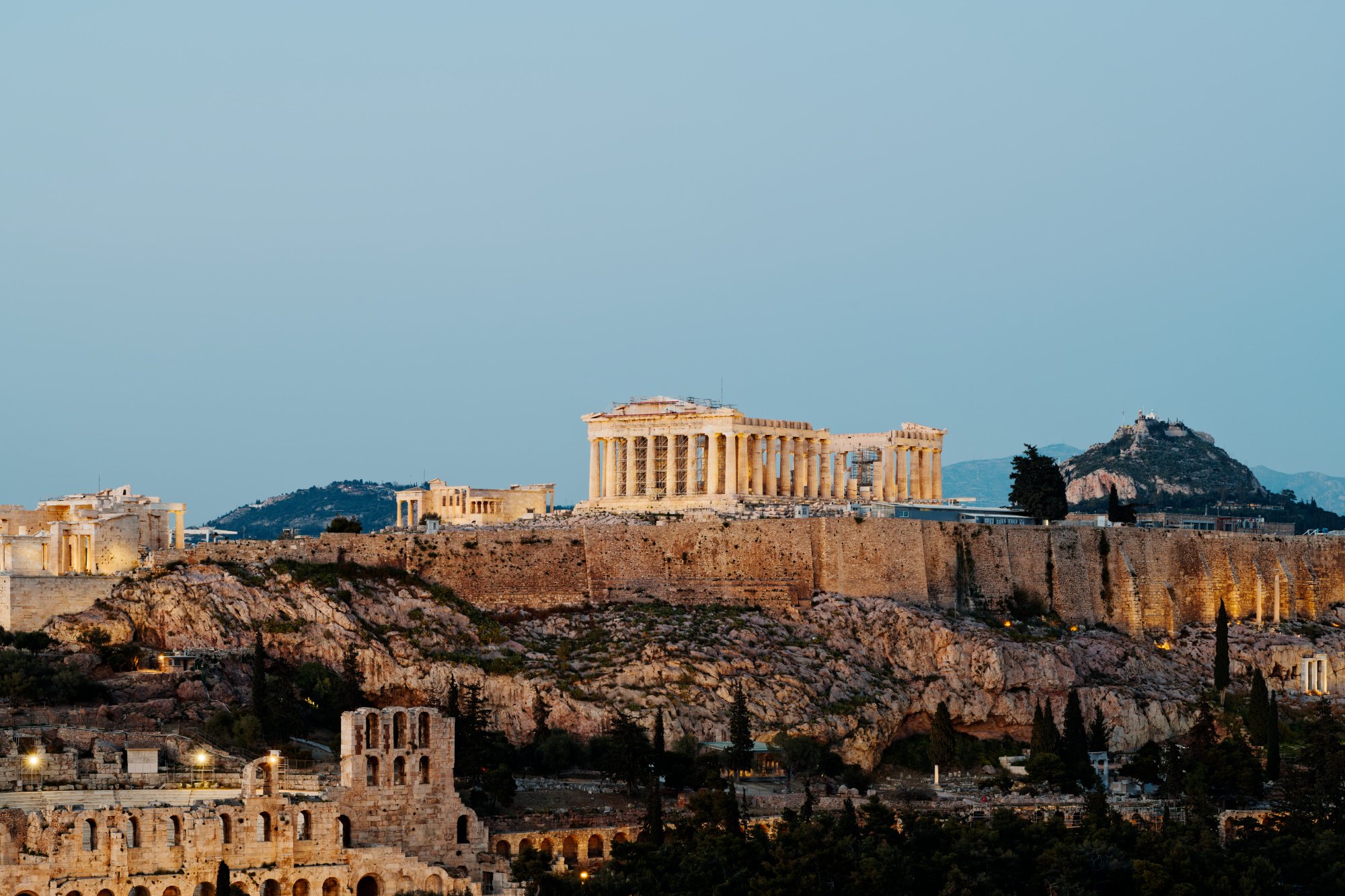 Acropolis at dusk, Athens, Greece.  Photograph by Douglas Seigars.