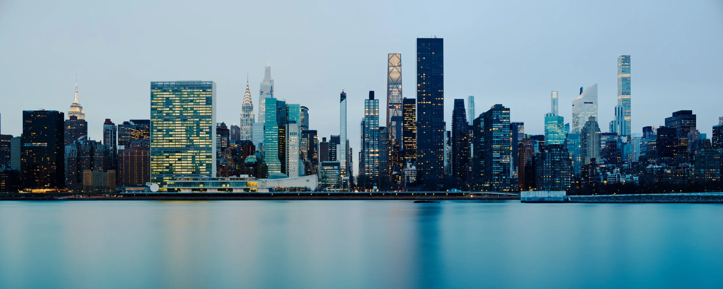 East Side Manhattan, New York dusk panorama.  Photograph by Douglas Seigars.