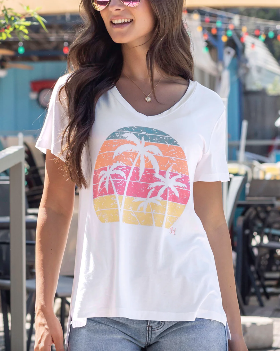 Grace & Lace VIP Favorite V-Neck Graphic Tee - Palm Trees