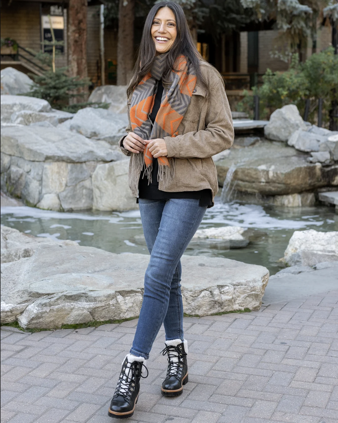 Grace & Lace Chevron Scarf Grey-Orange