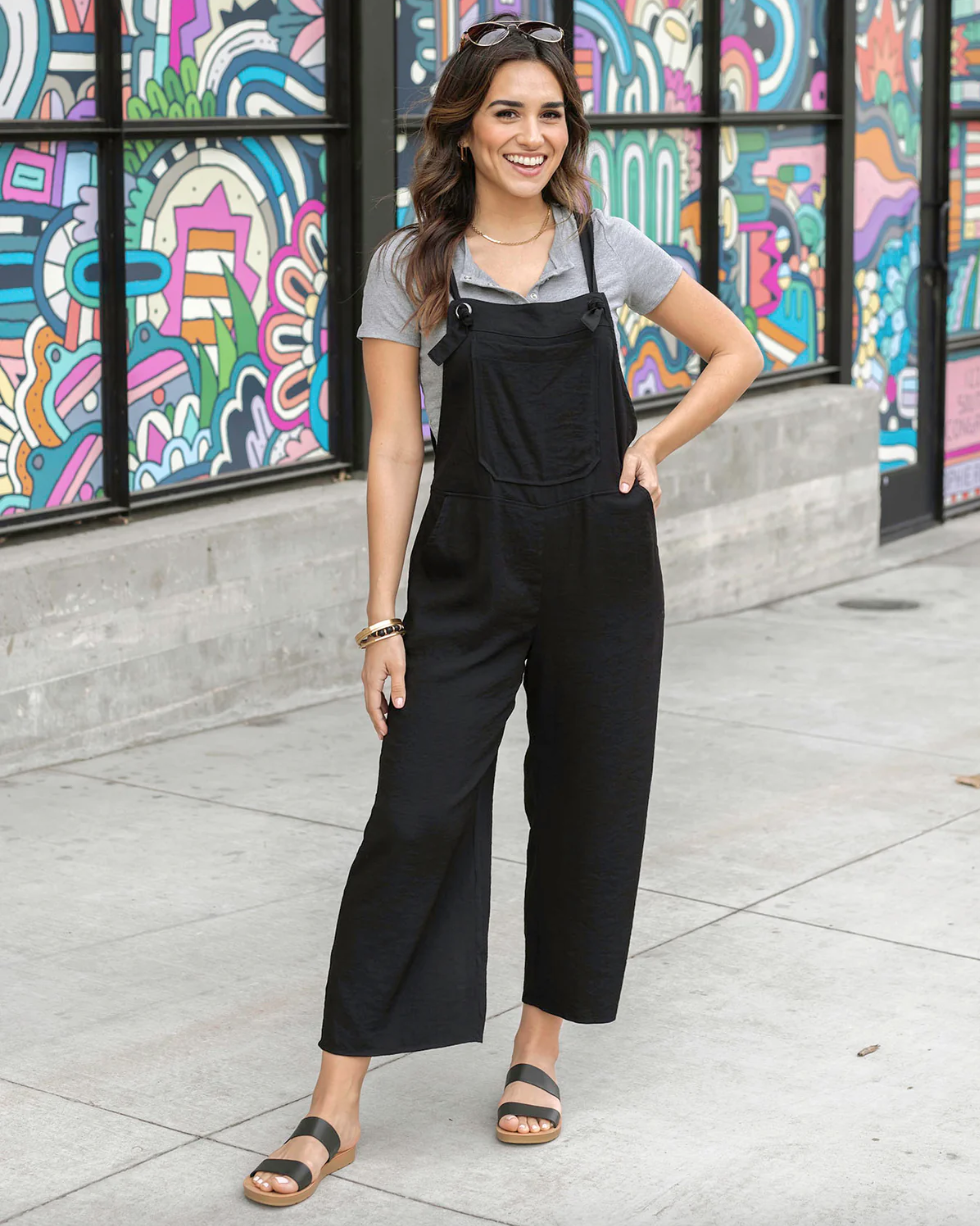Grace & Lace Wide Leg Overalls in Black