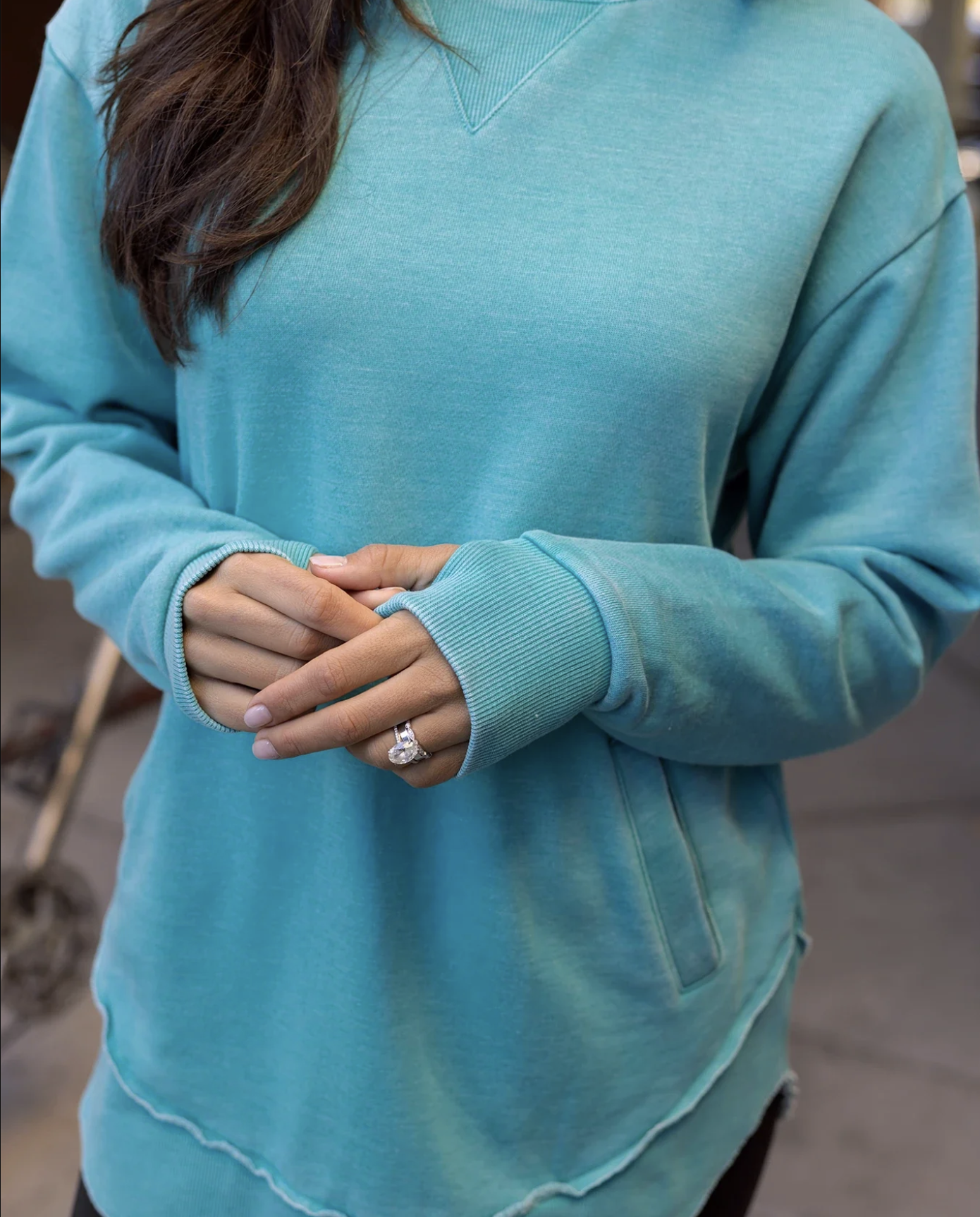 Grace & Lace Vintage Washed Tunic Sweatshirt in Washed Aqua