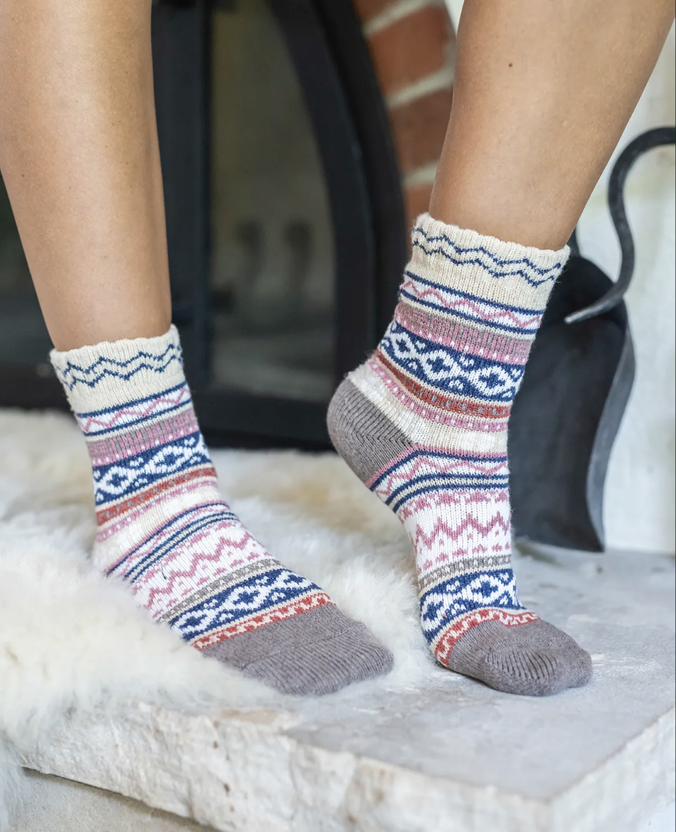 Grace & Lace Knit Cozy Crew Socks Taupe Alpine