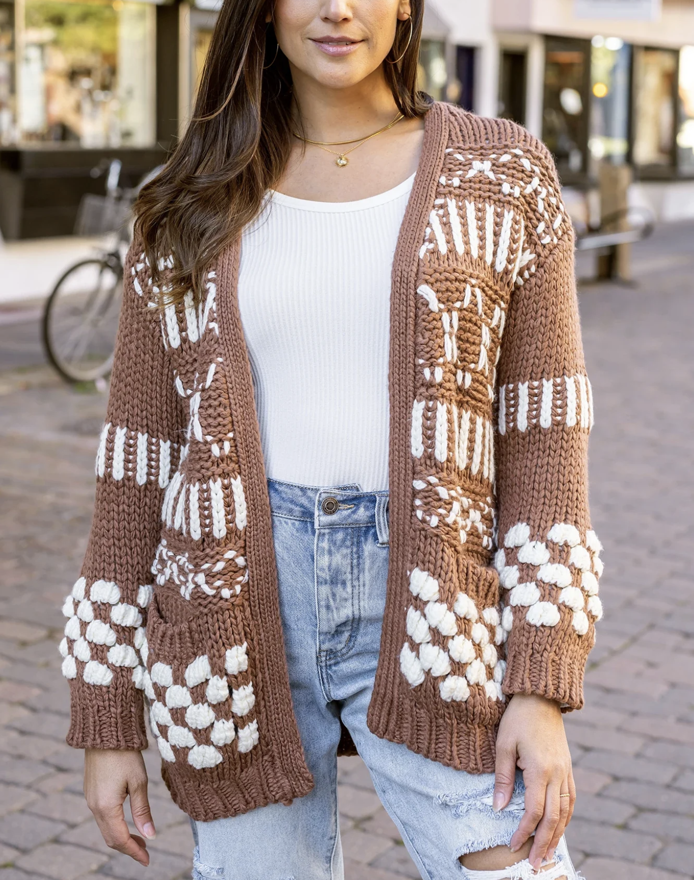 Grace & Lace Gingersnap Bobble Knit Chunky Cardigan