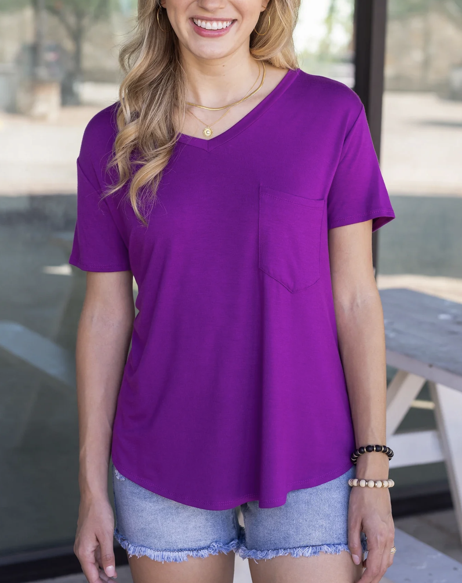 Grace & Lace Perfect Pocket Tee Violet Purple