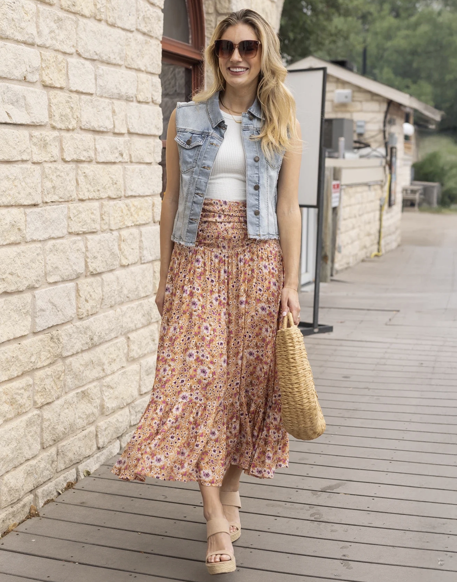 Grace & Lace Convertible Floral Maxi Skirt in Golden Floral