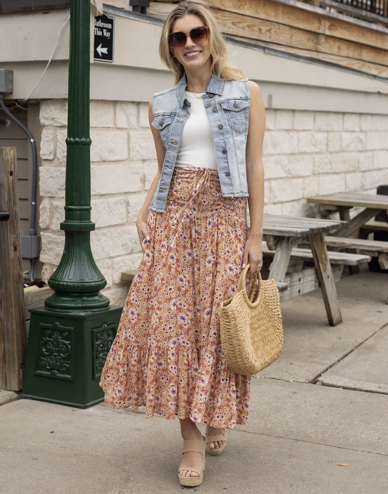 Grace & Lace Convertible Floral Maxi Skirt in Golden Floral