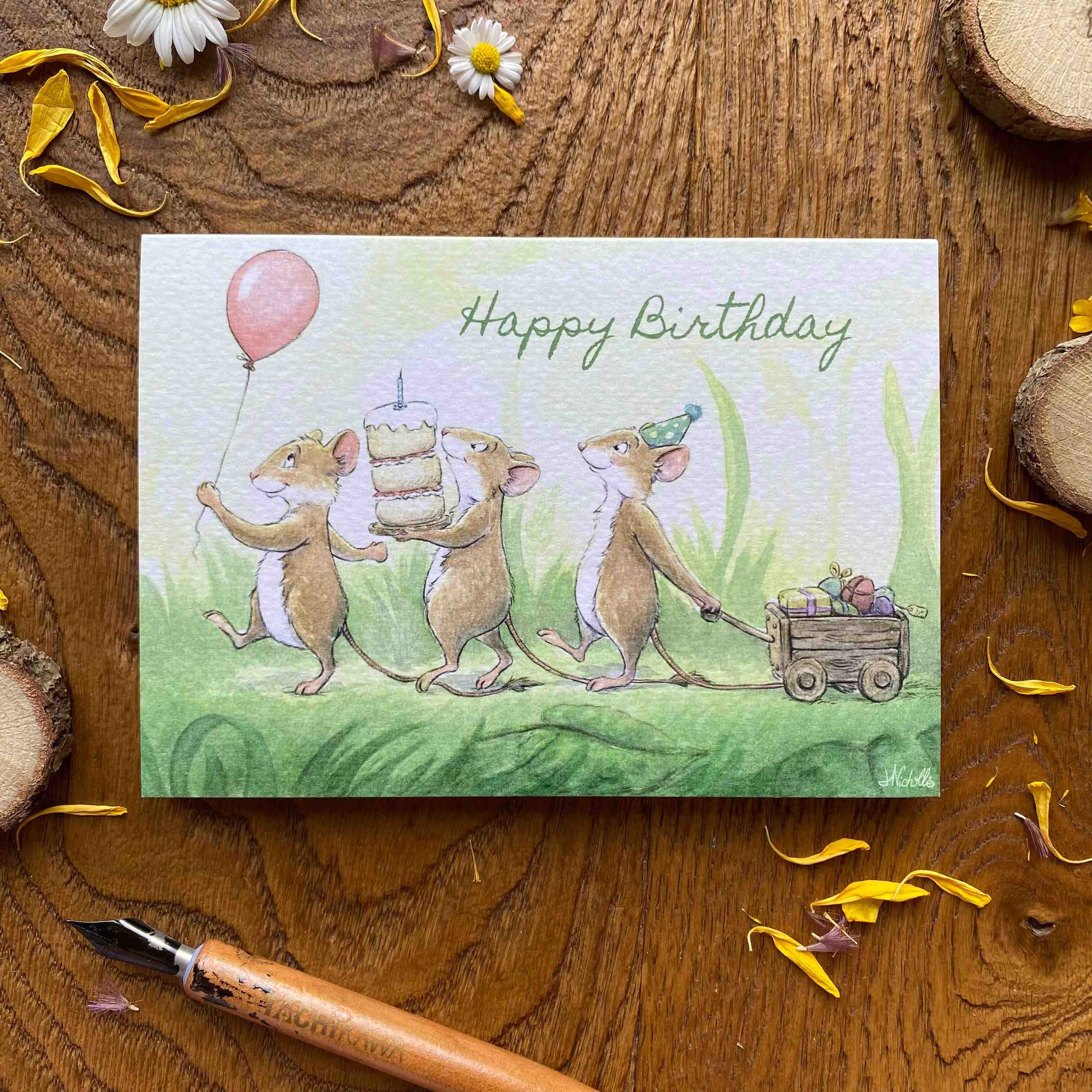 Three Mice Birthday Greeting Card
