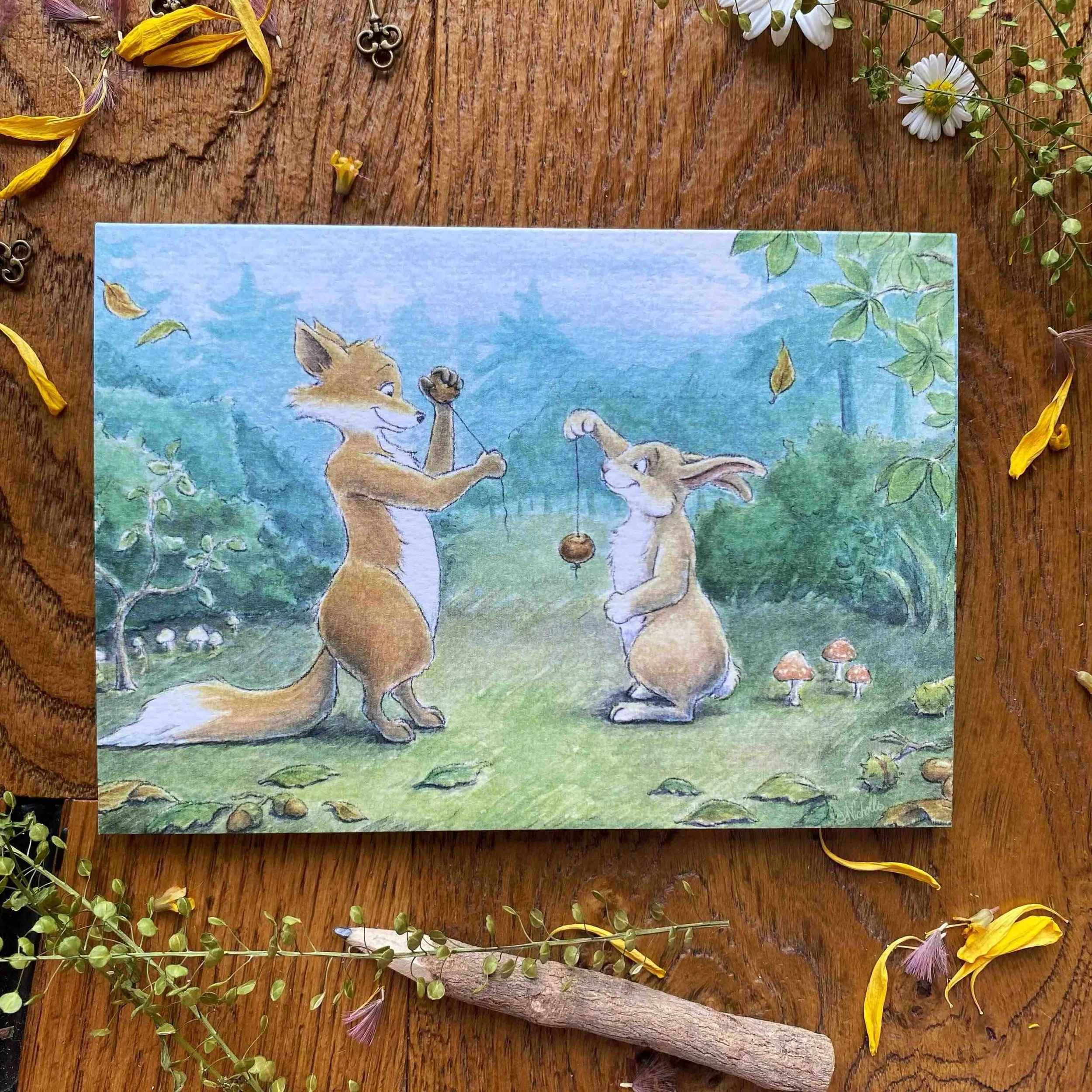 Conkers Fox & Bunny Greeting Card