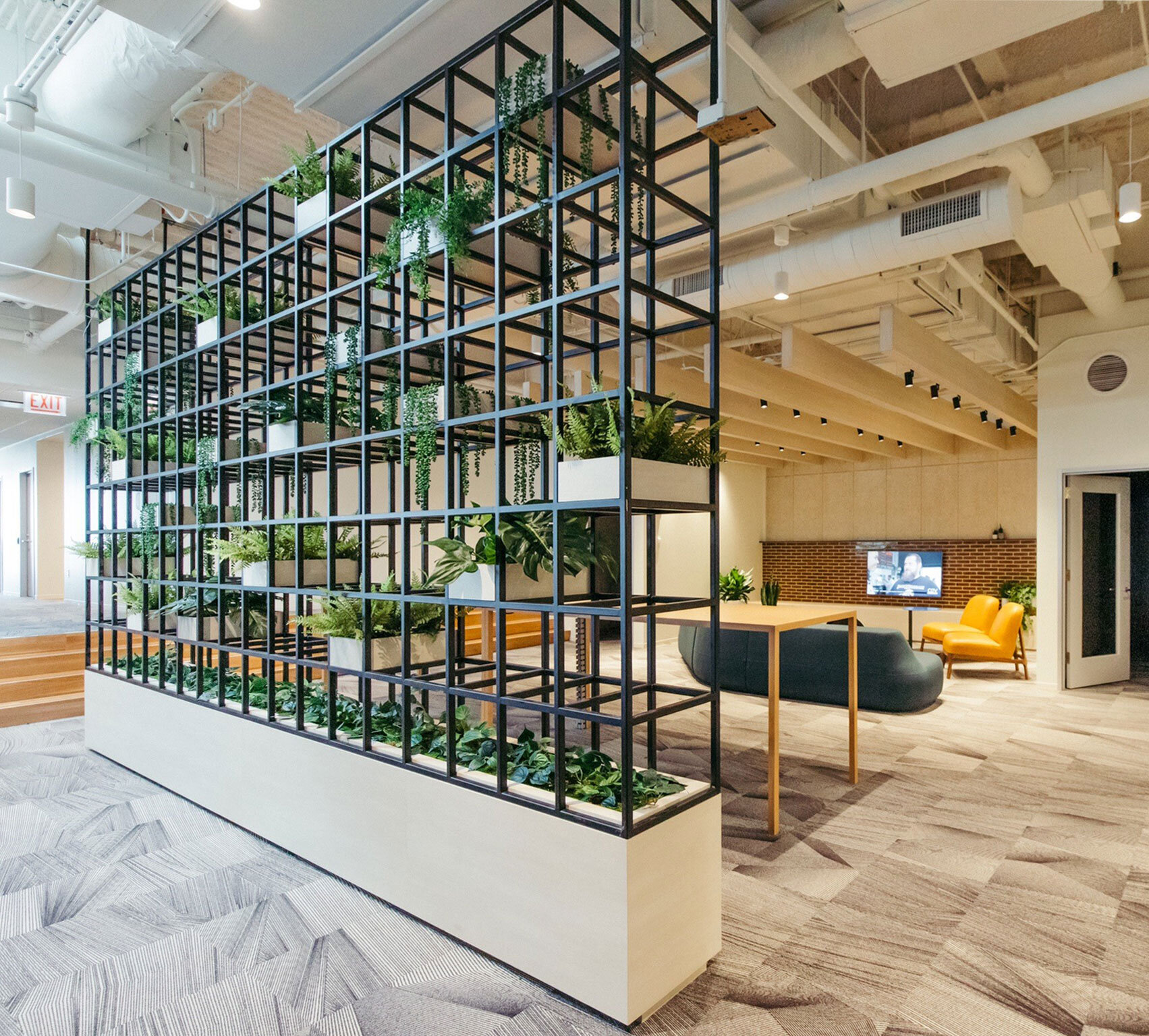 Steel tube grid structure + oak planter boxes + base