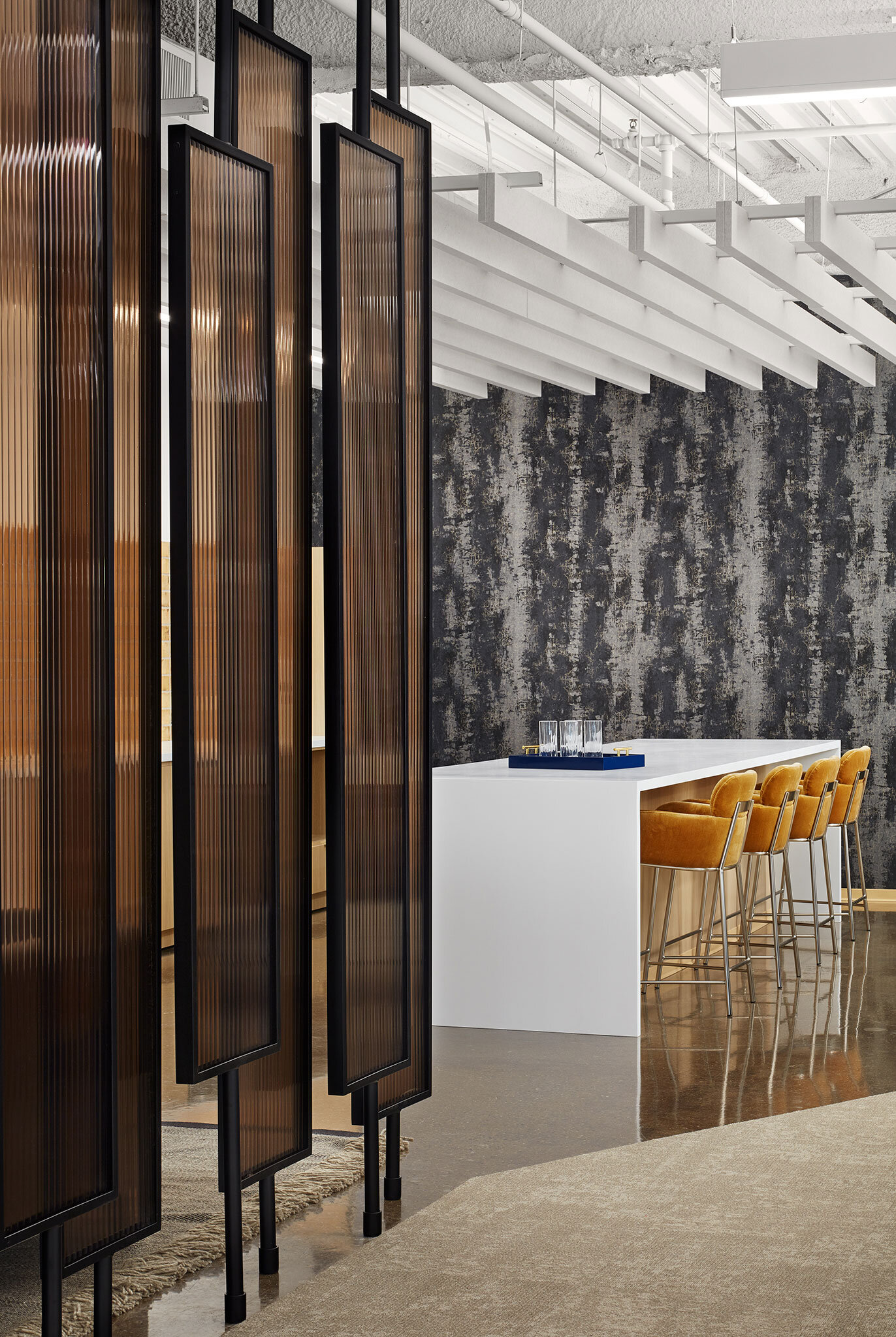 70 W Madison Space Dividers - Tinted corrugated polycarbonate infill + steel frame