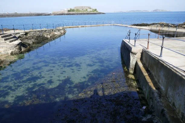Lower section of La Vallette Bathing Pools, Guernsey, different perspective