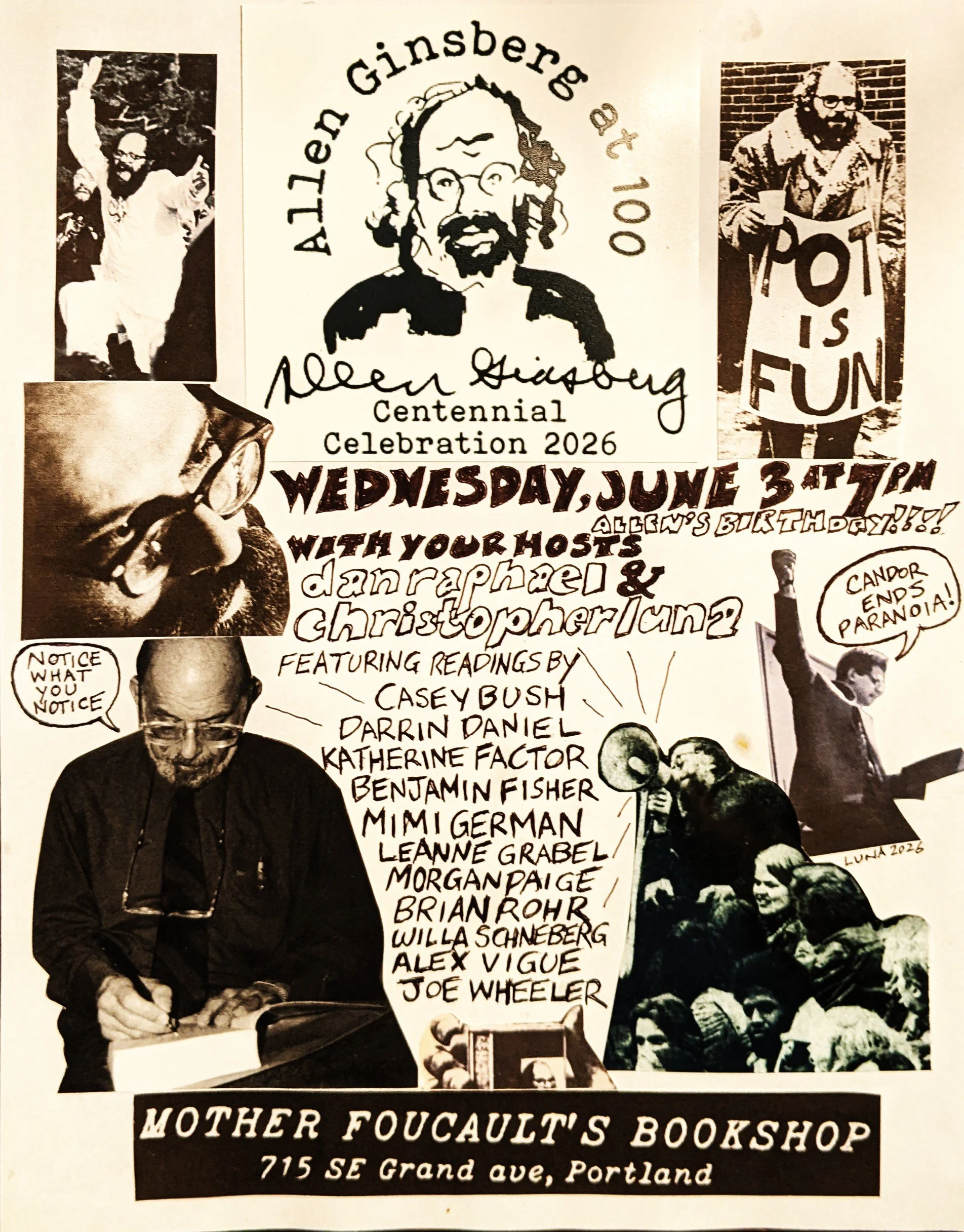 Allen Ginsberg Centennial Reading hosted by Dan Raphael and Christopher Luna