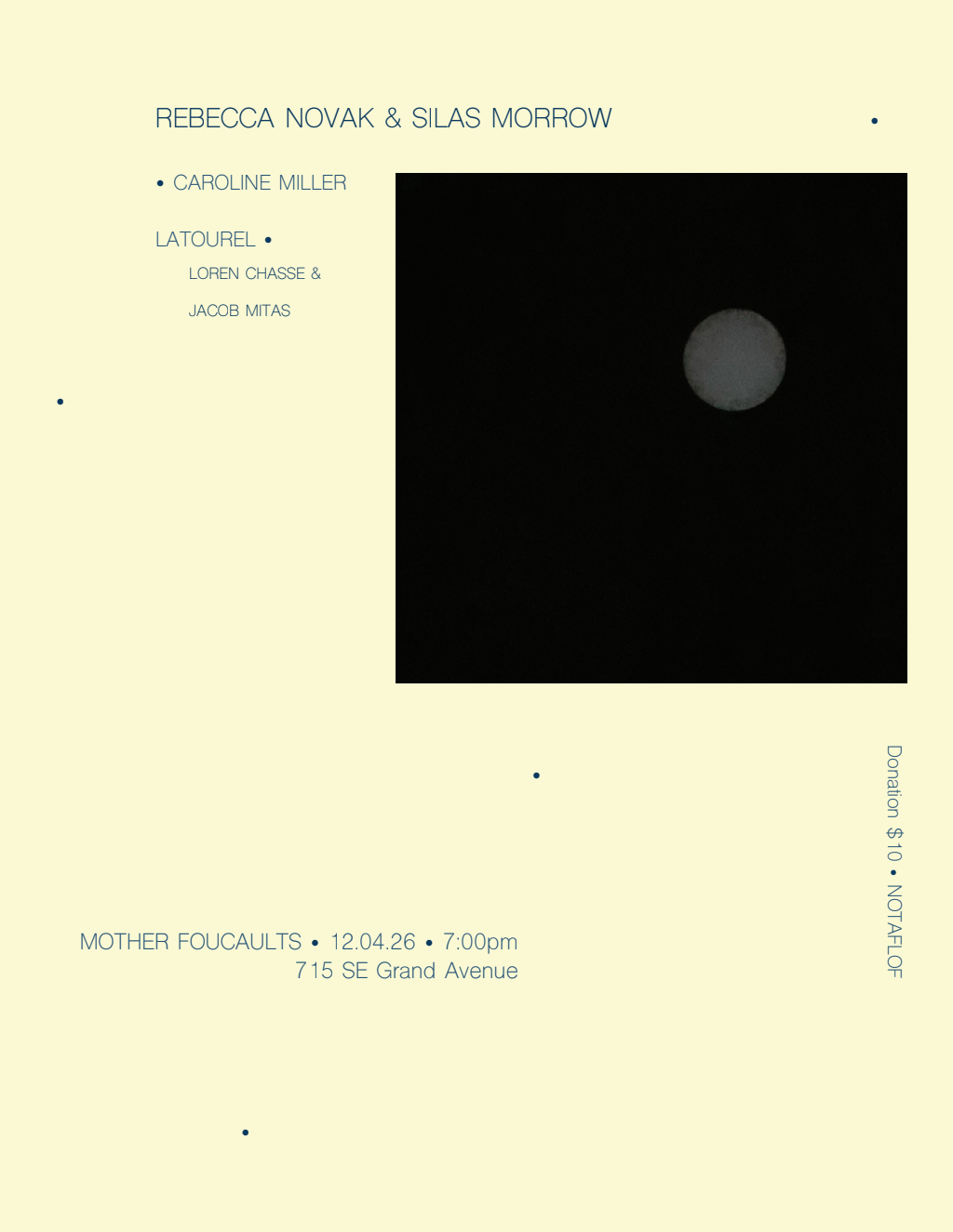 Concert: Just Above/Just Below: One Year Anniversary with Latourel, Caroline Miller, and Rebecca Novak & Silas Morrow