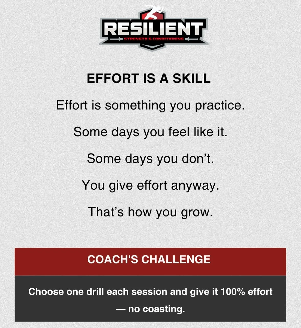 Effort is a skill.⁣
⁣
It&rsquo;s something you practice.⁣
⁣
Some days you feel motivated.⁣
⁣
Some days you don&rsquo;t.⁣
⁣
The athletes who grow the most learn to give effort anyway.⁣
⁣
That&rsquo;s the skill.⁣
⁣
Middle school is the perfect time to 