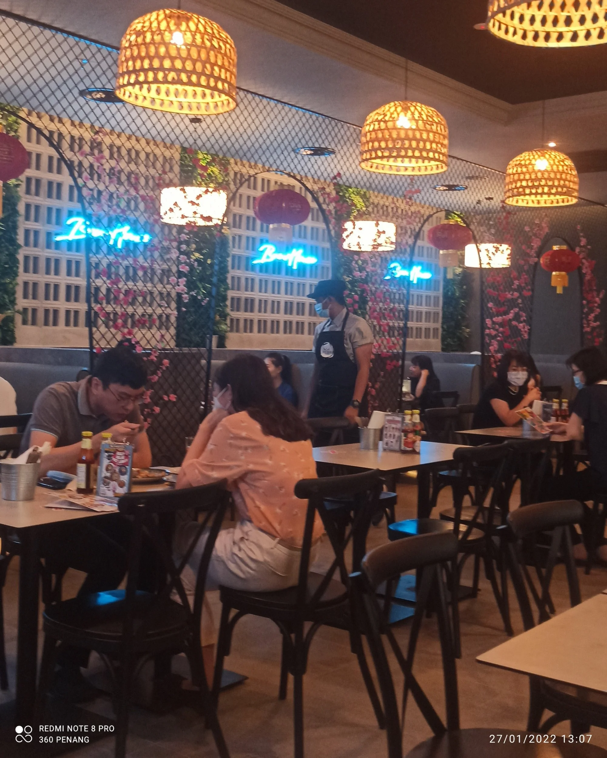 A row of dining booths has more comfortable seating