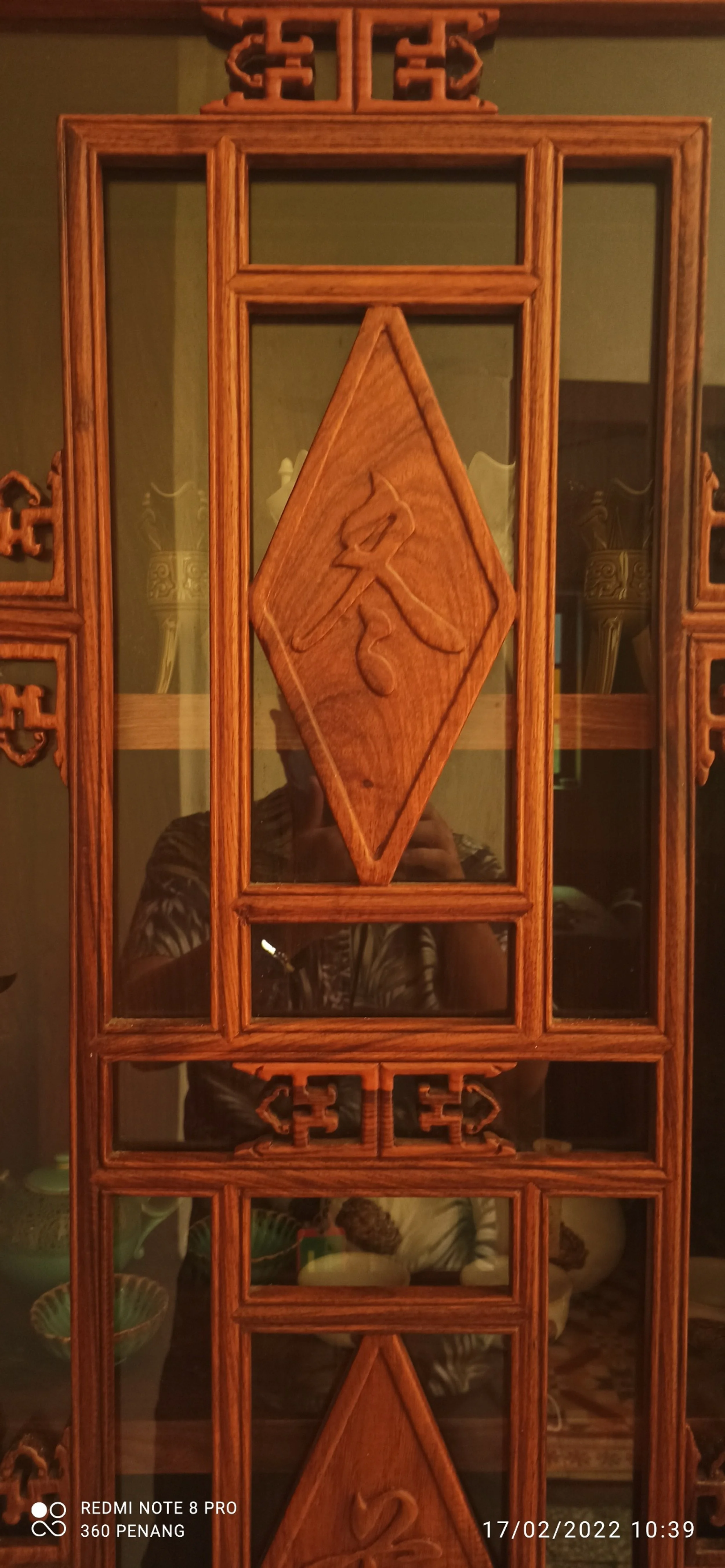 Detail of panel of rosewood cupboard