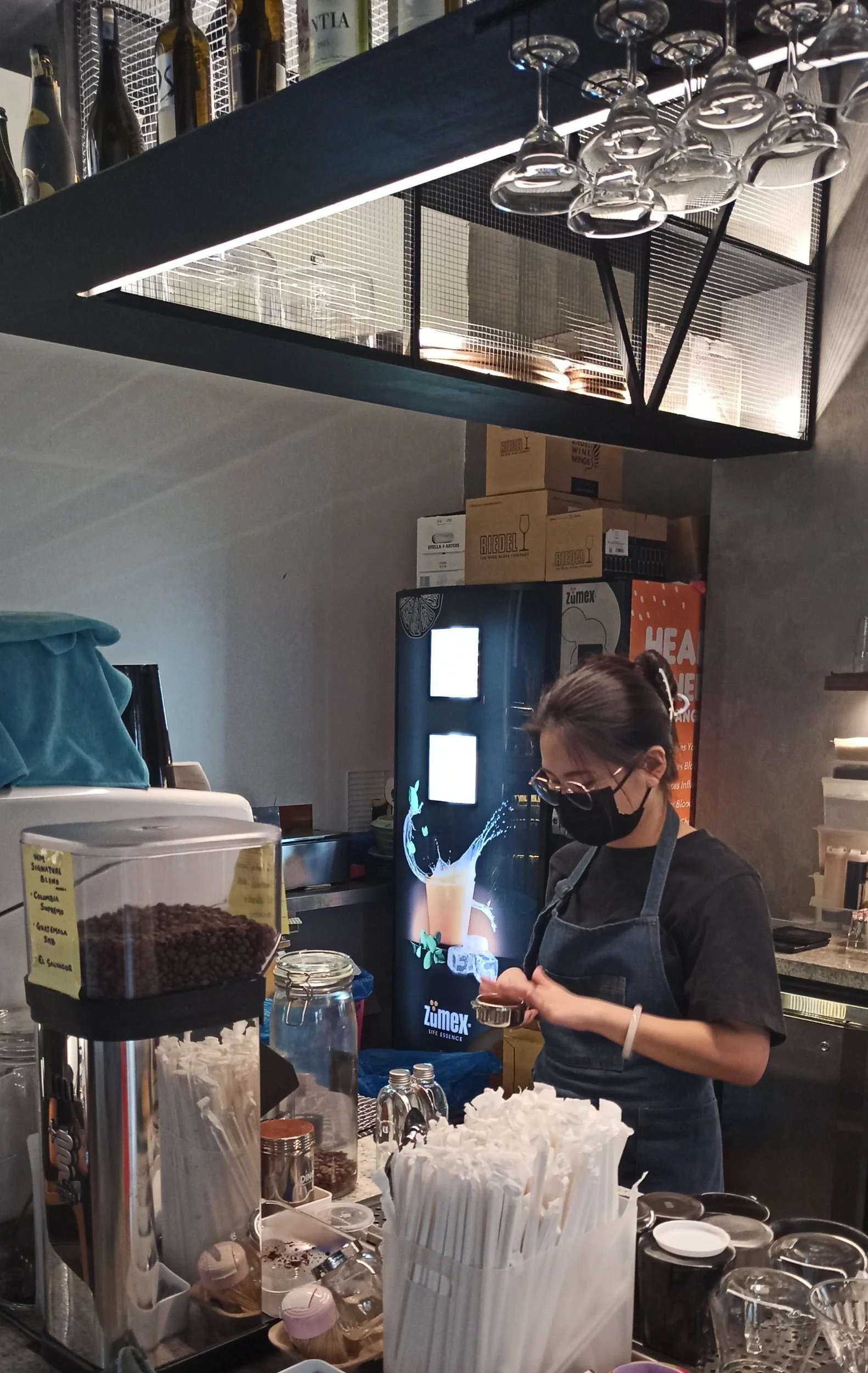 Tamping down coffee grounds