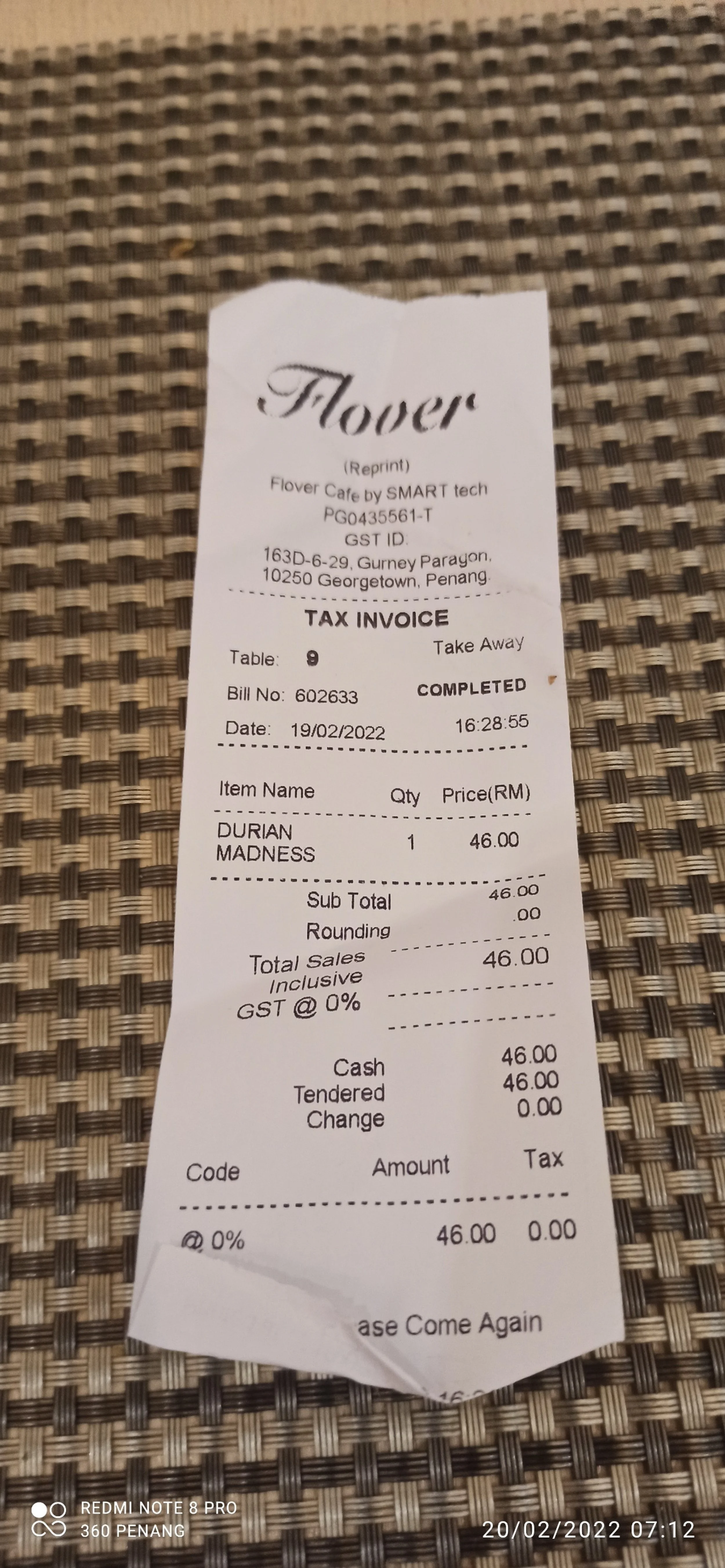 The bill for my cheesecake