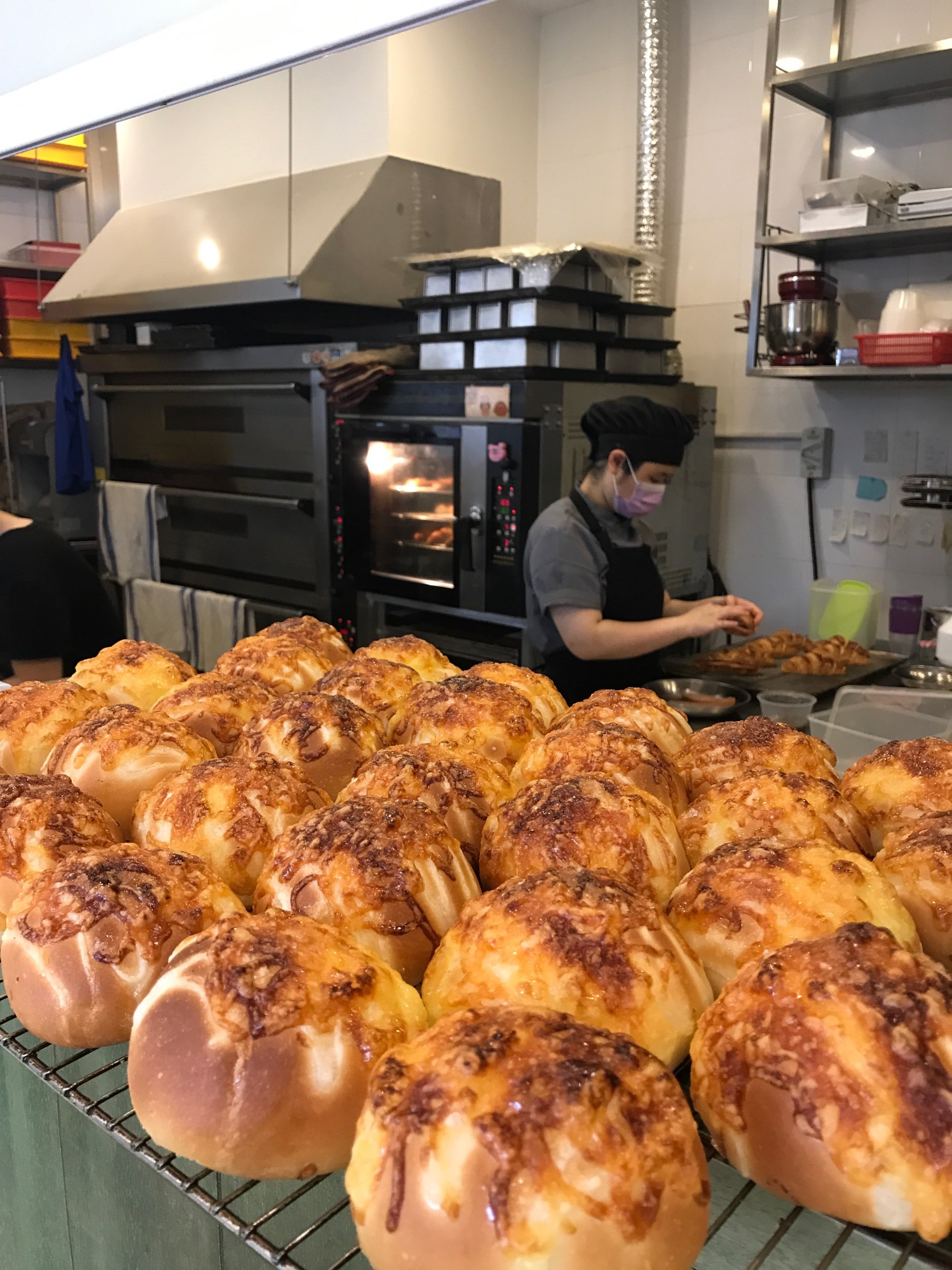 View of ovens in back