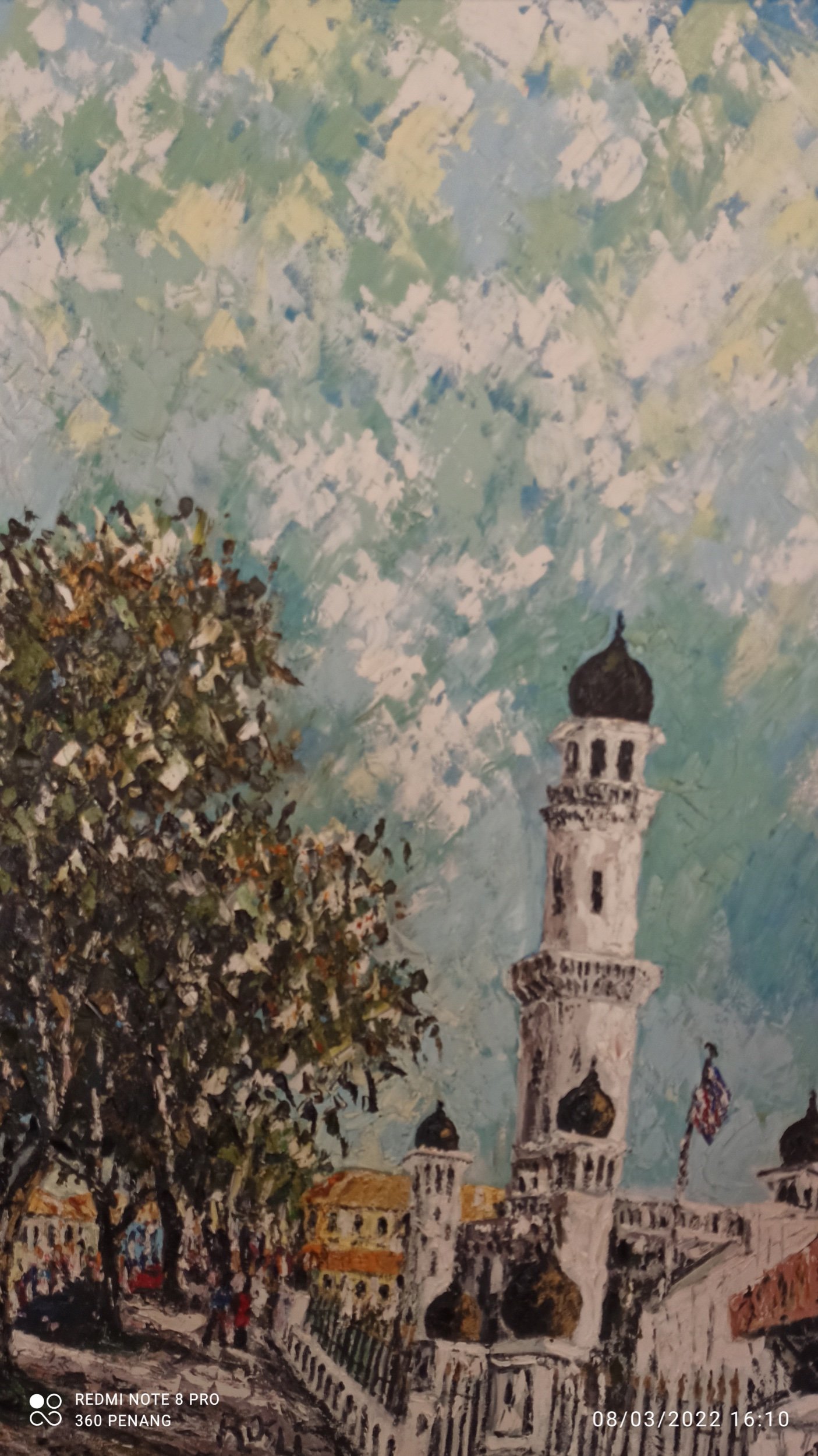 Oil painting of mosque nearby