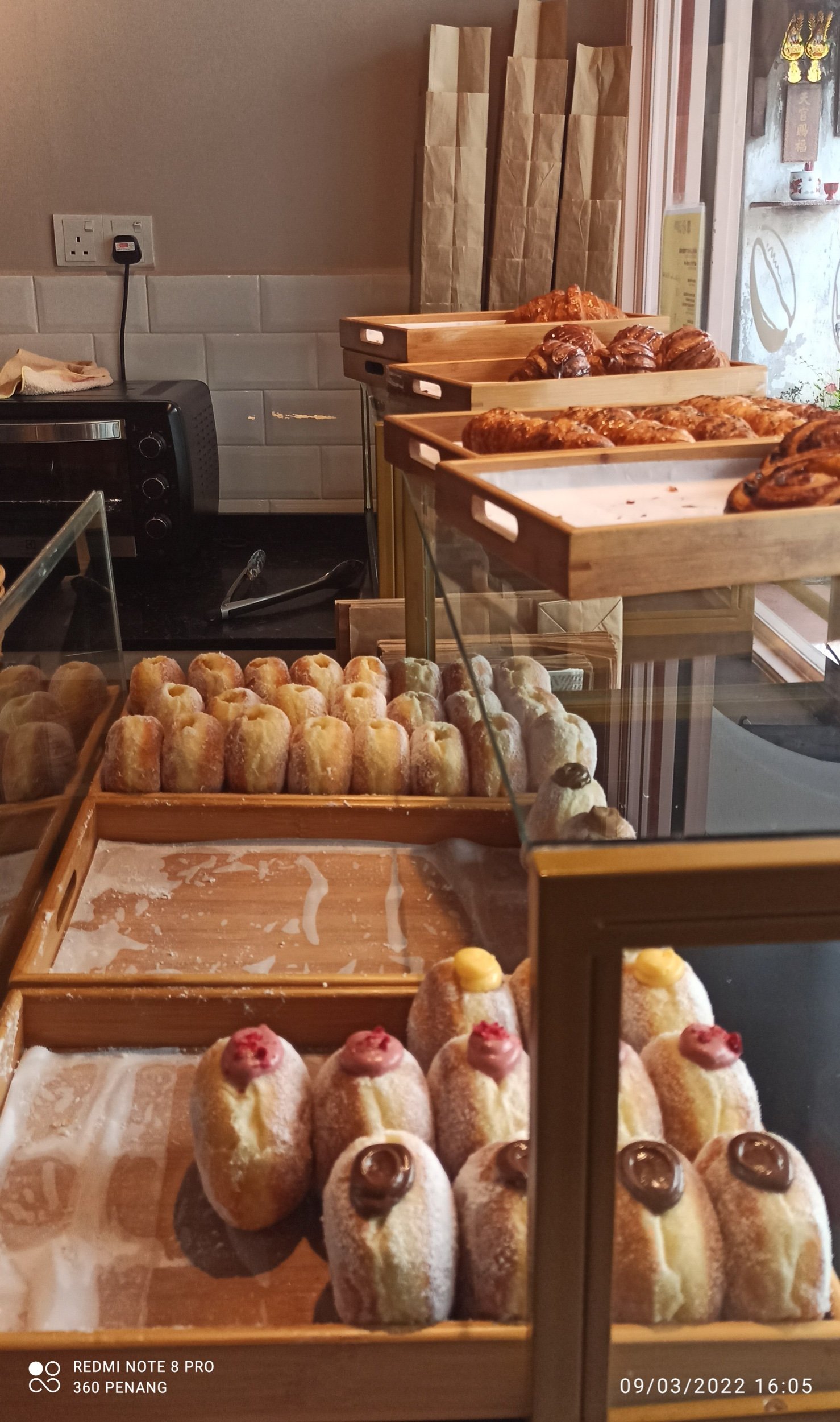Beignets and pastries on display
