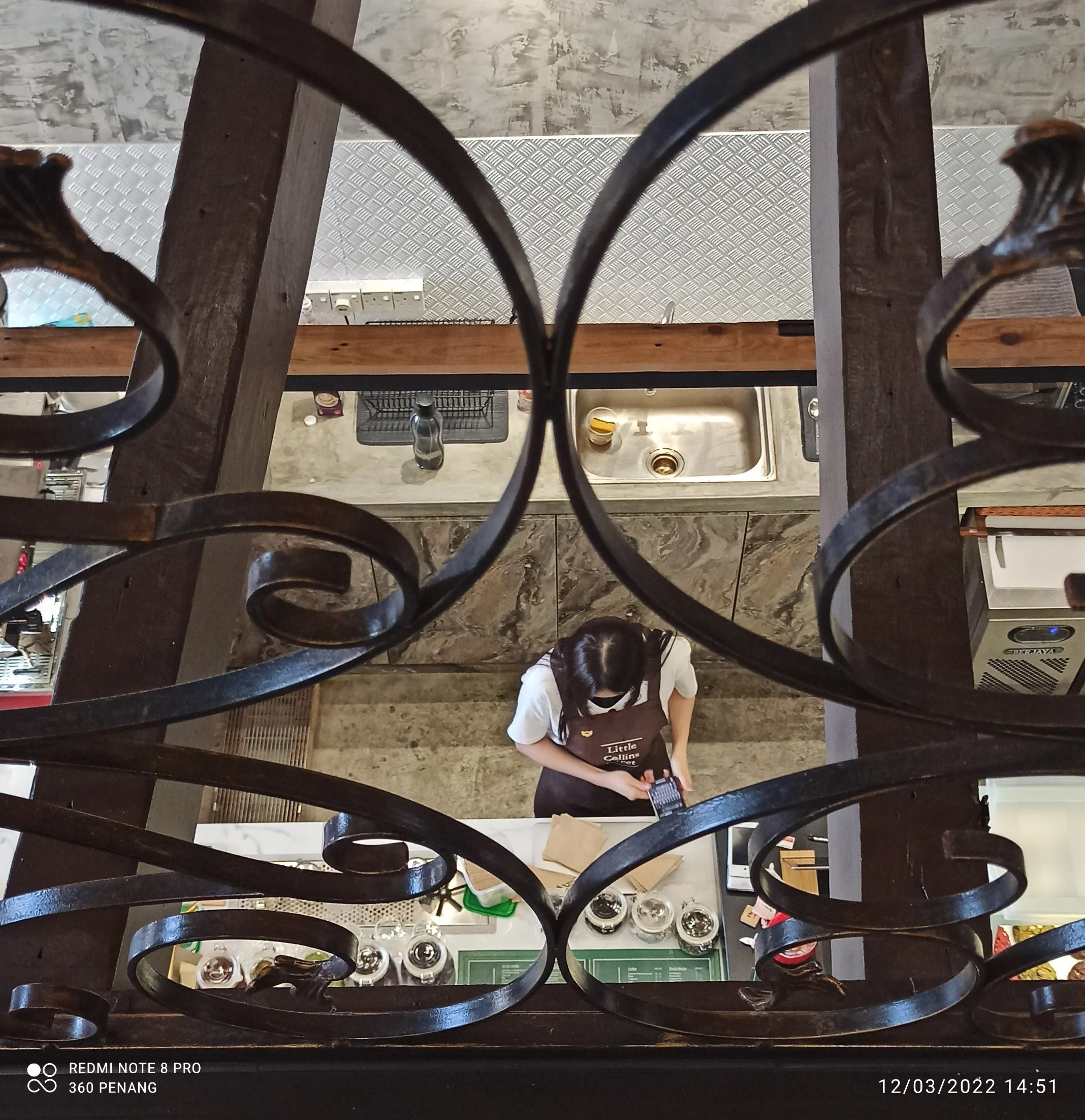 Bar counter  viewed from upper floor 