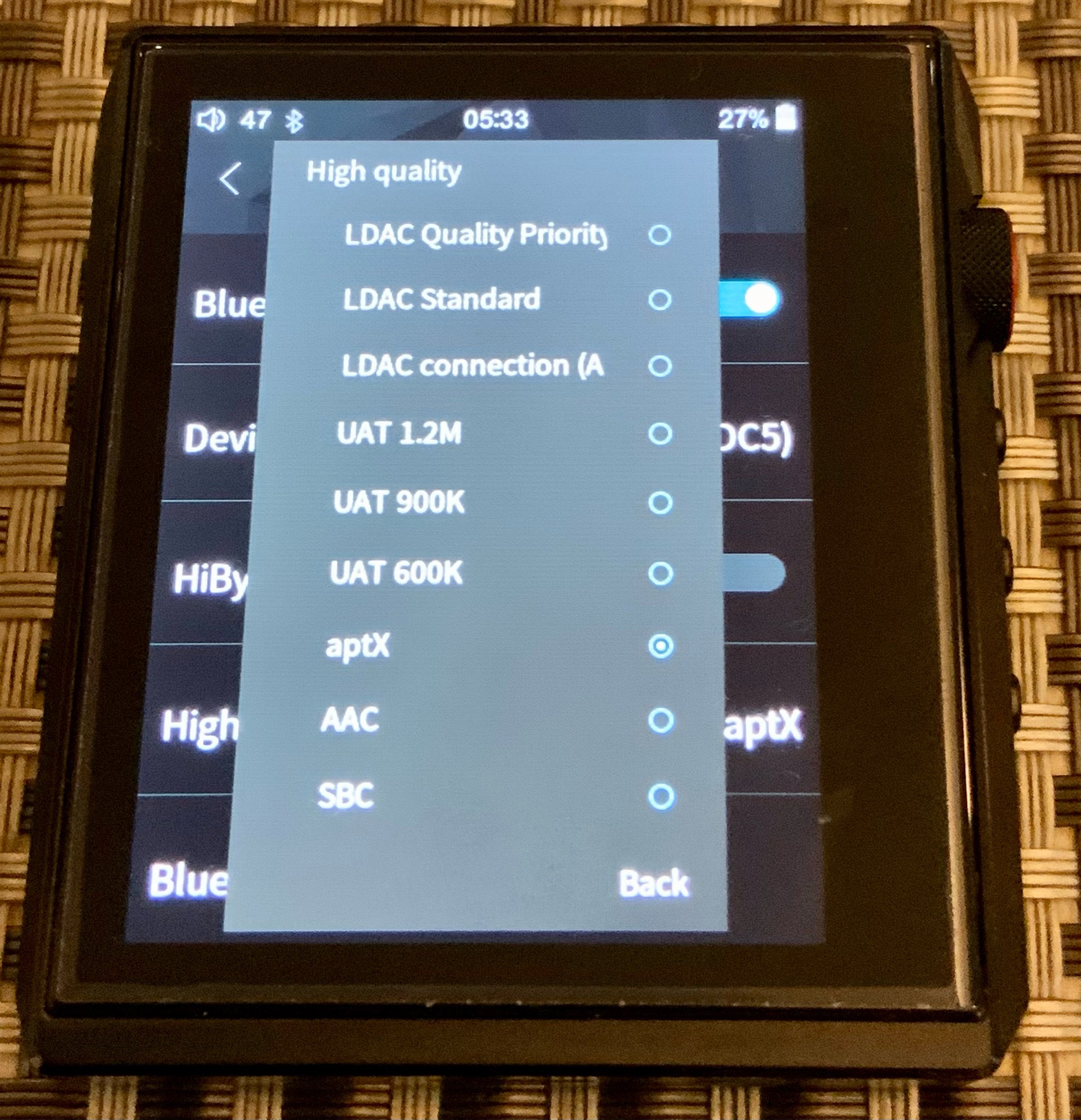 Selectable Bluetooth codecs