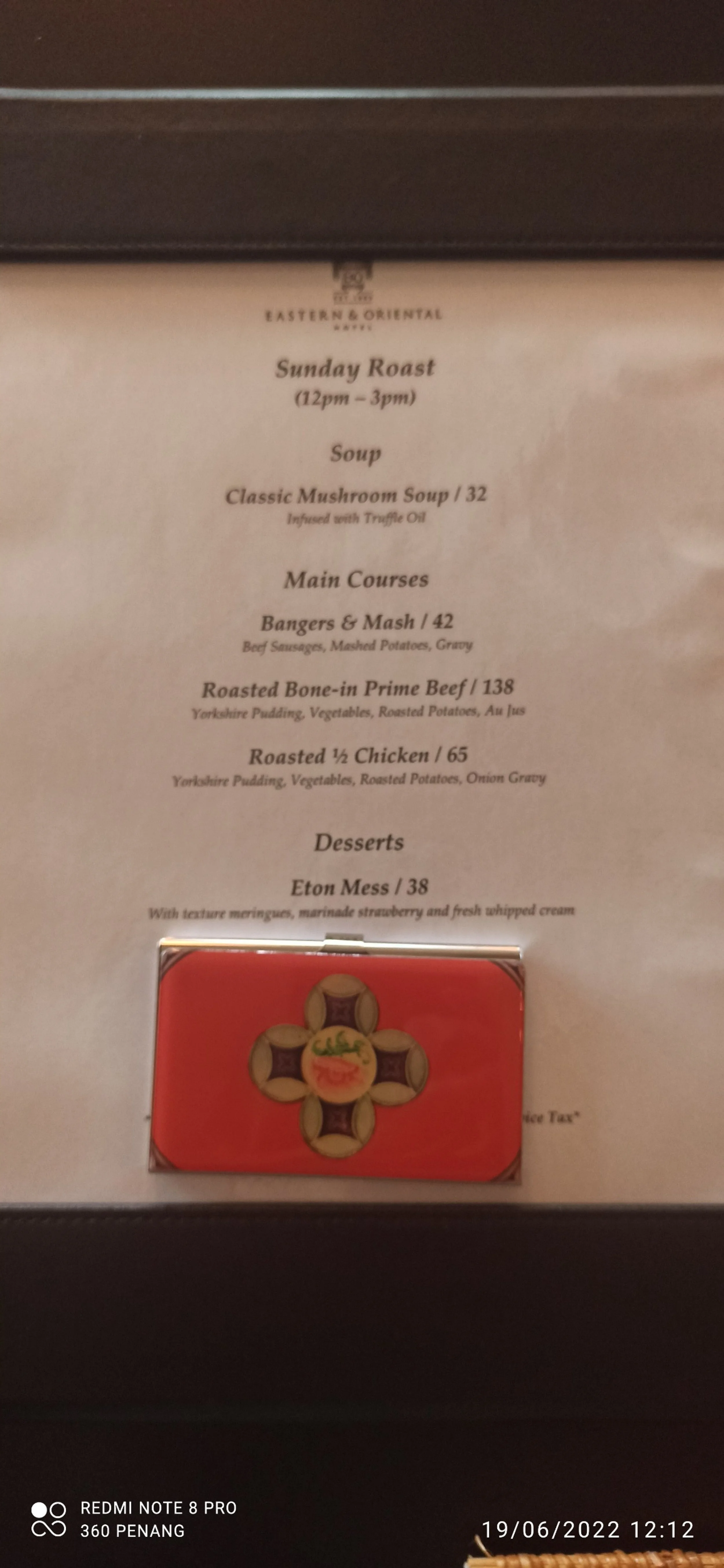 Sunday Roast menu
