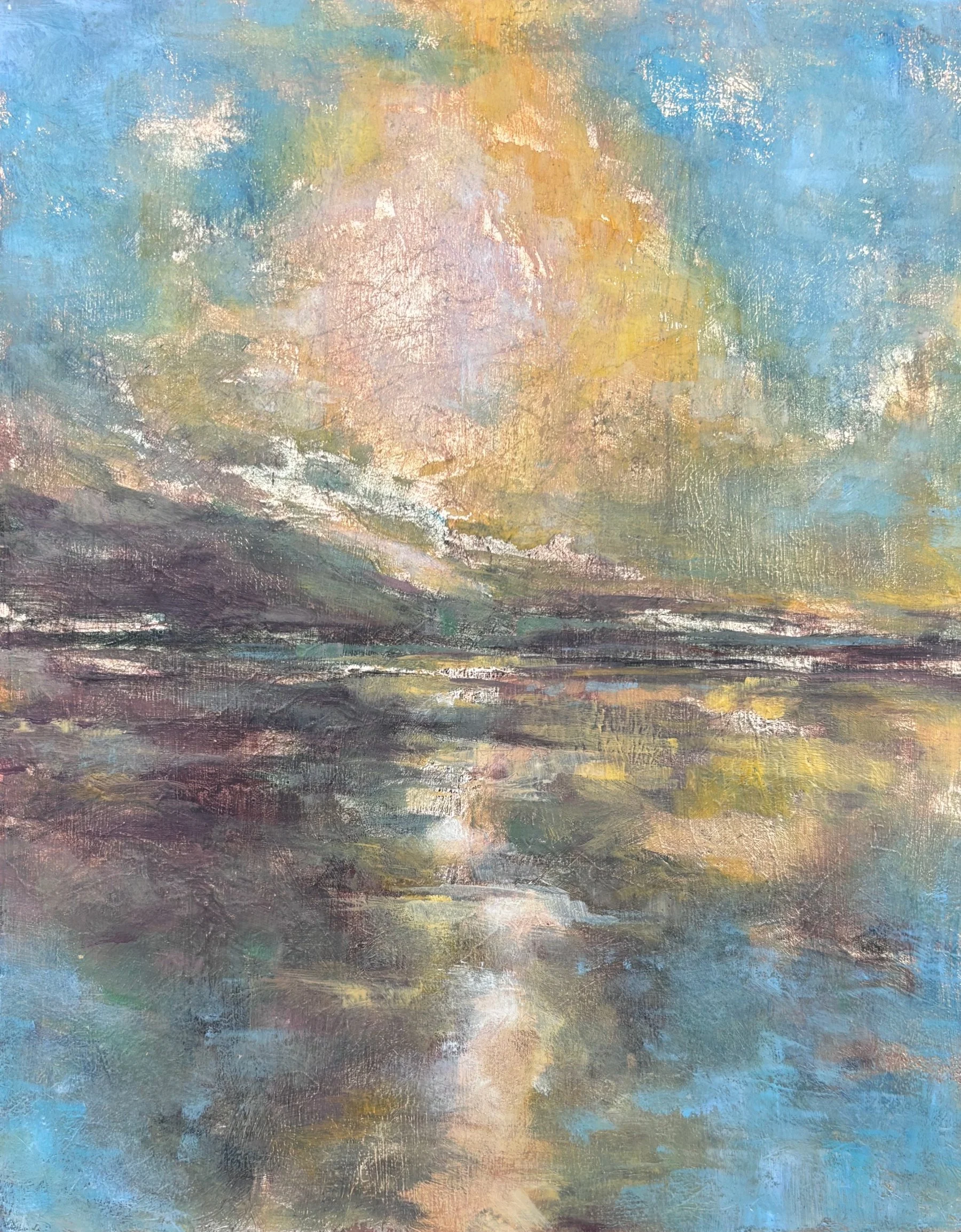 Morning View - oil and gold leaf on wood panel - 10x8 inches