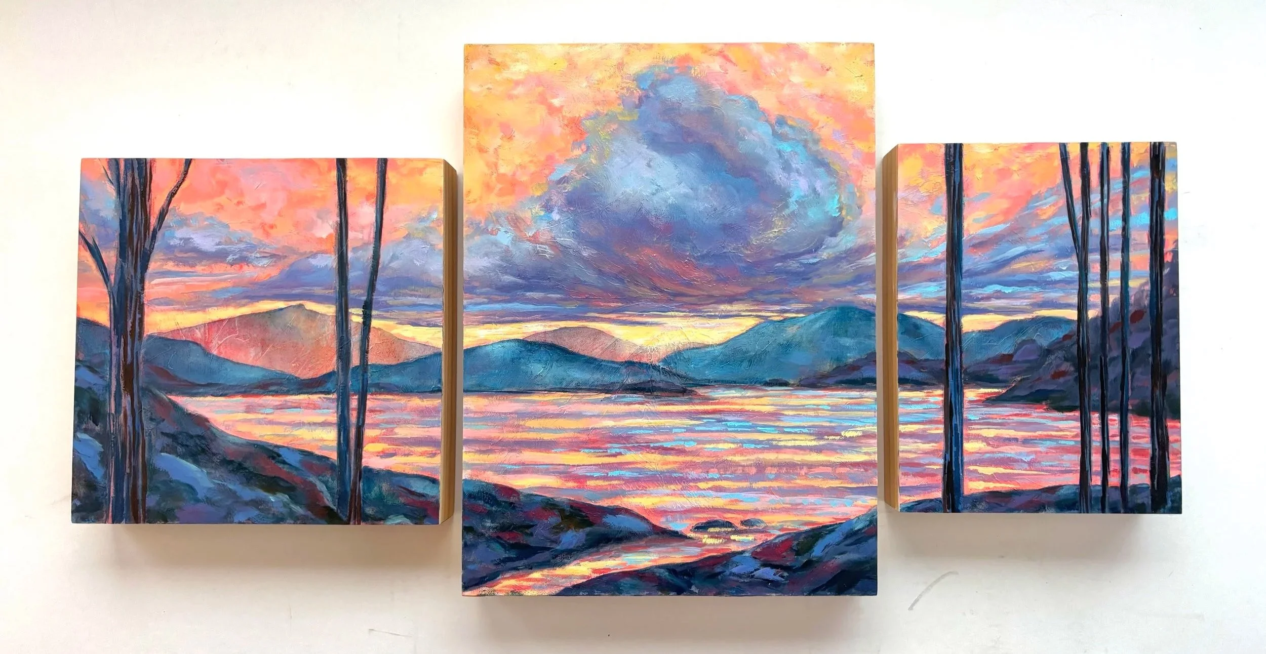Autumn Mood: Lake Memphremagog, Vermont - 12x24" - oil on wood