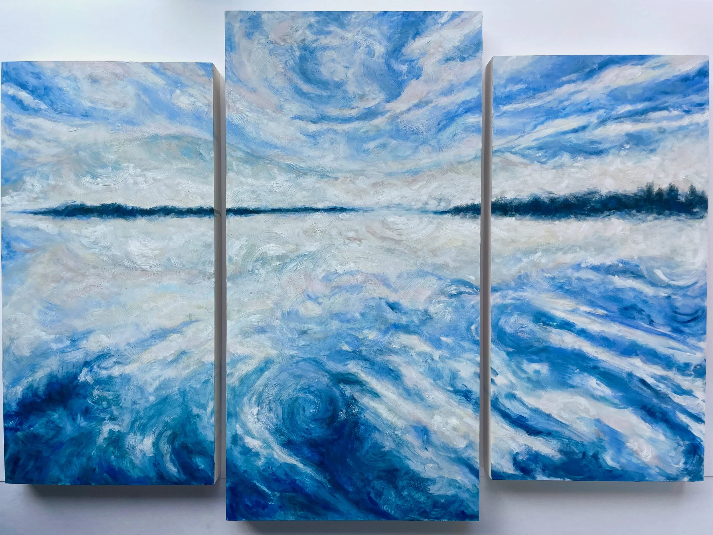 Misty Morning Reflections - oil on wood cradle panels - 34"x32"