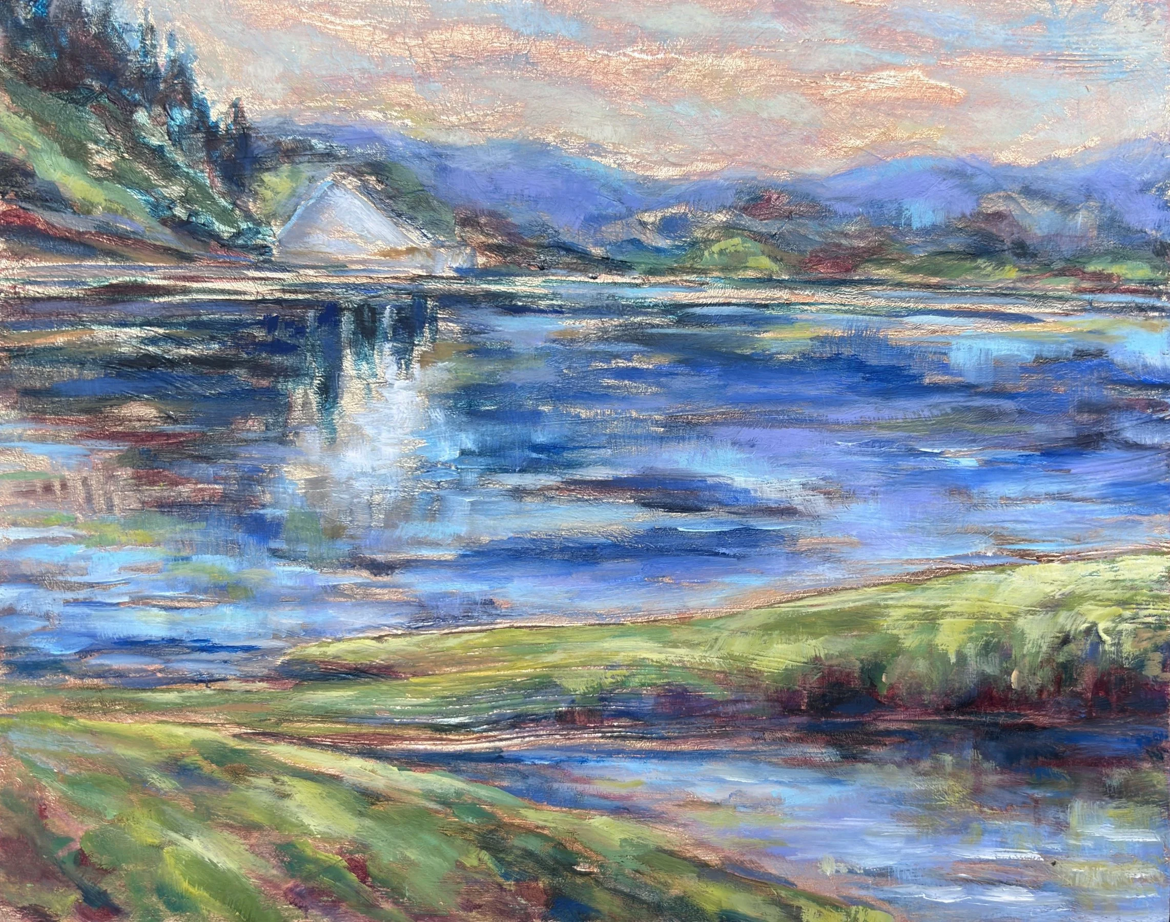 July on Penobscot Bay, Maine - oil and gold leaf on wood panel - 8x10 inches