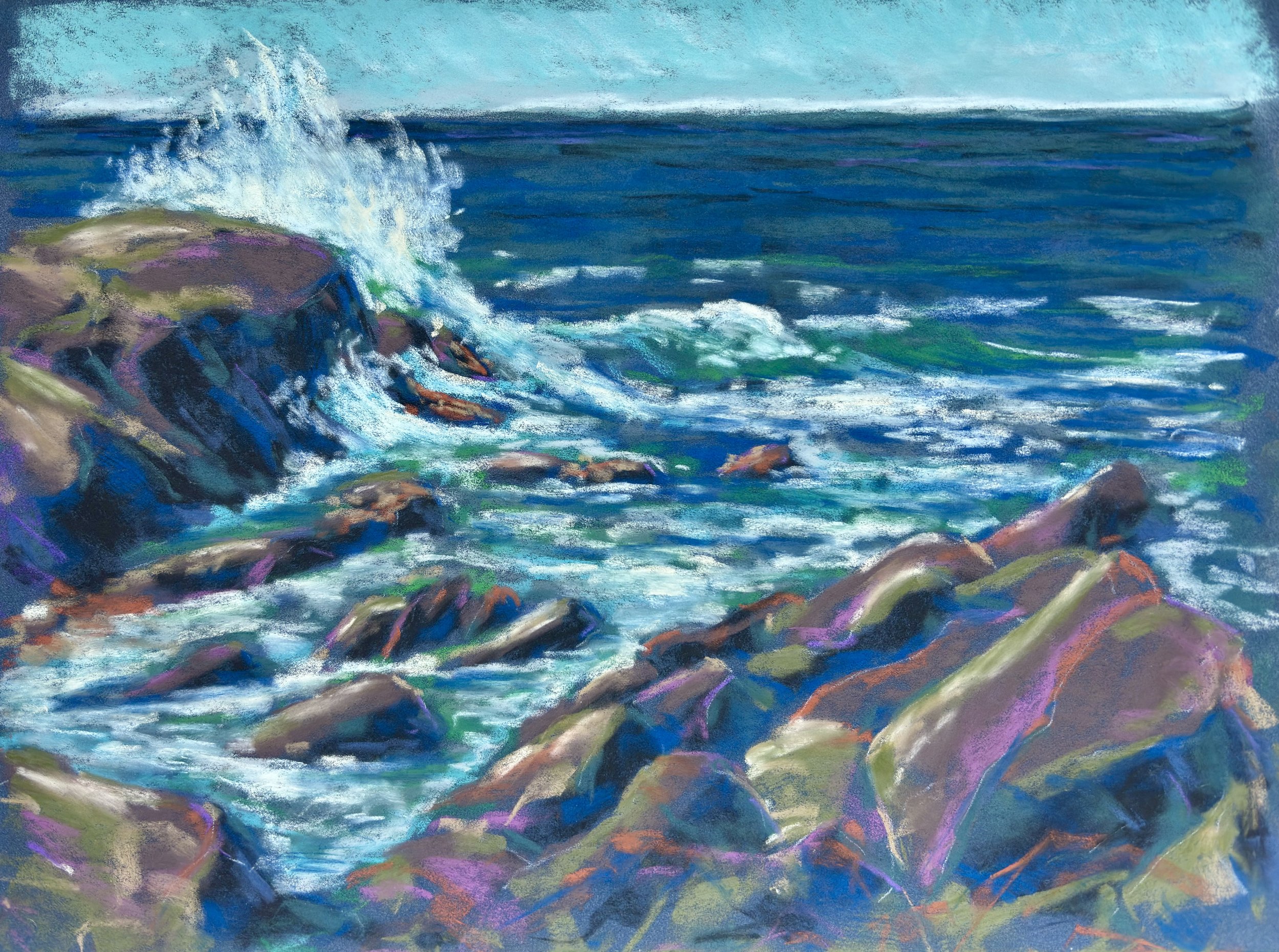 Summer Surf, Monhegan Island, Maine - 12x15" - pastel