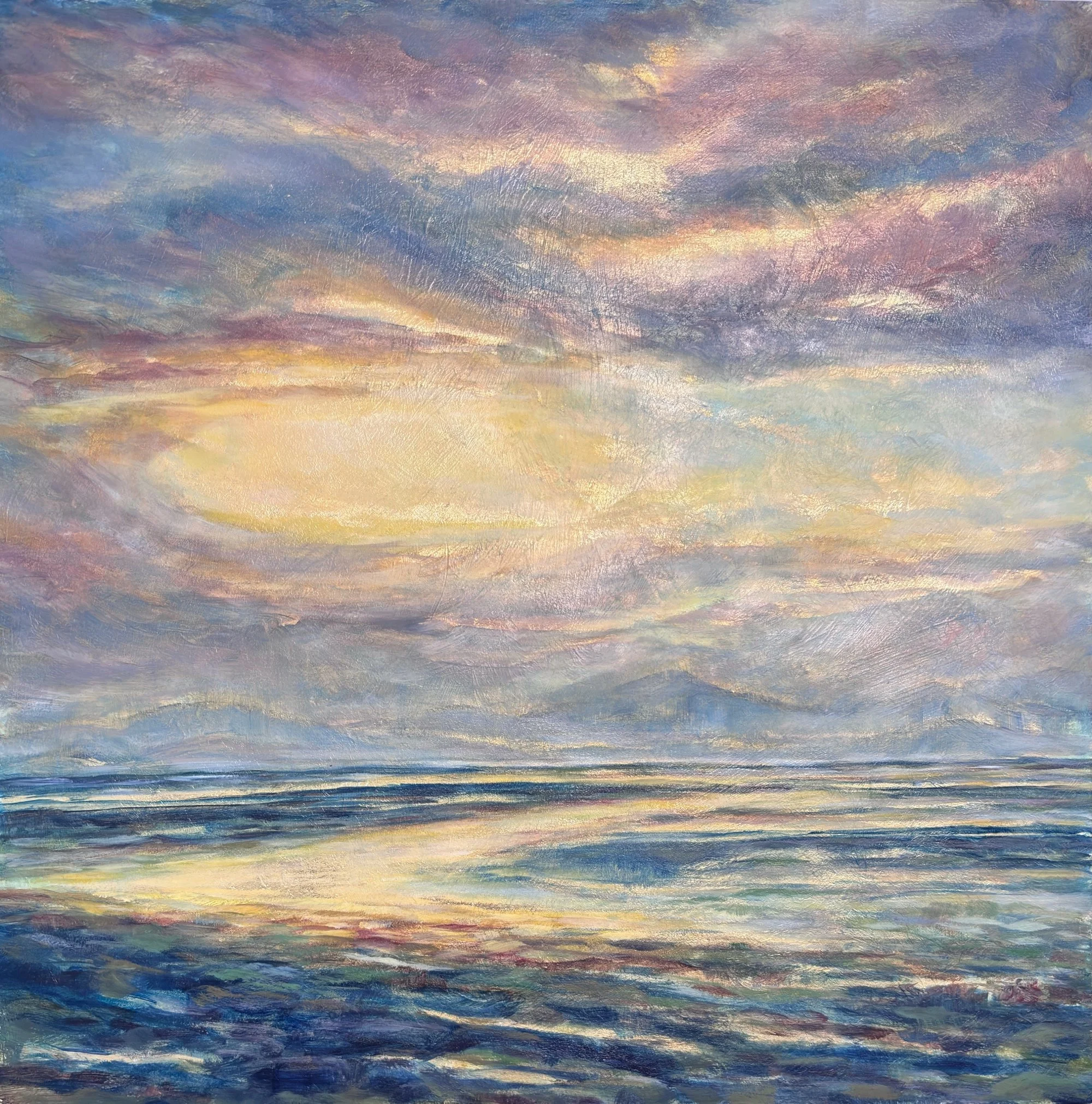 Luminous - Lake Memphremagog, Vermont - oil on gold leaf wood panel - 16x16 inches