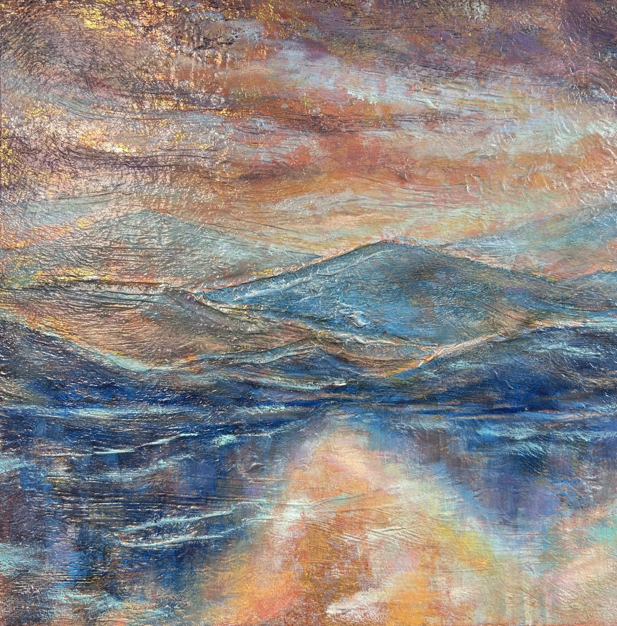 Autumn Splendor - oil and gold/copper leaf on wood panel - 8x8 inches