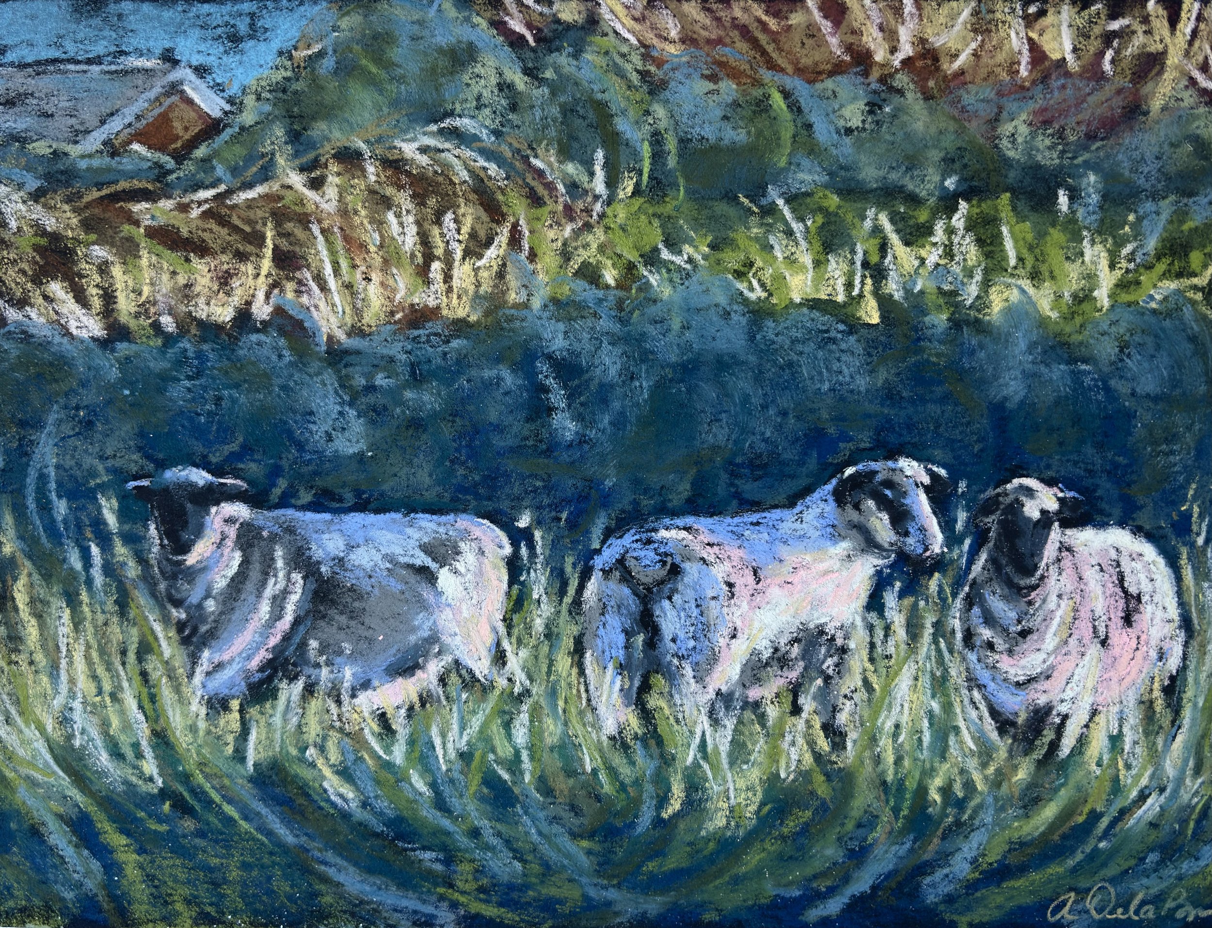 Grazing in Golden Light, Cornwall UK - 9x12" - pastel