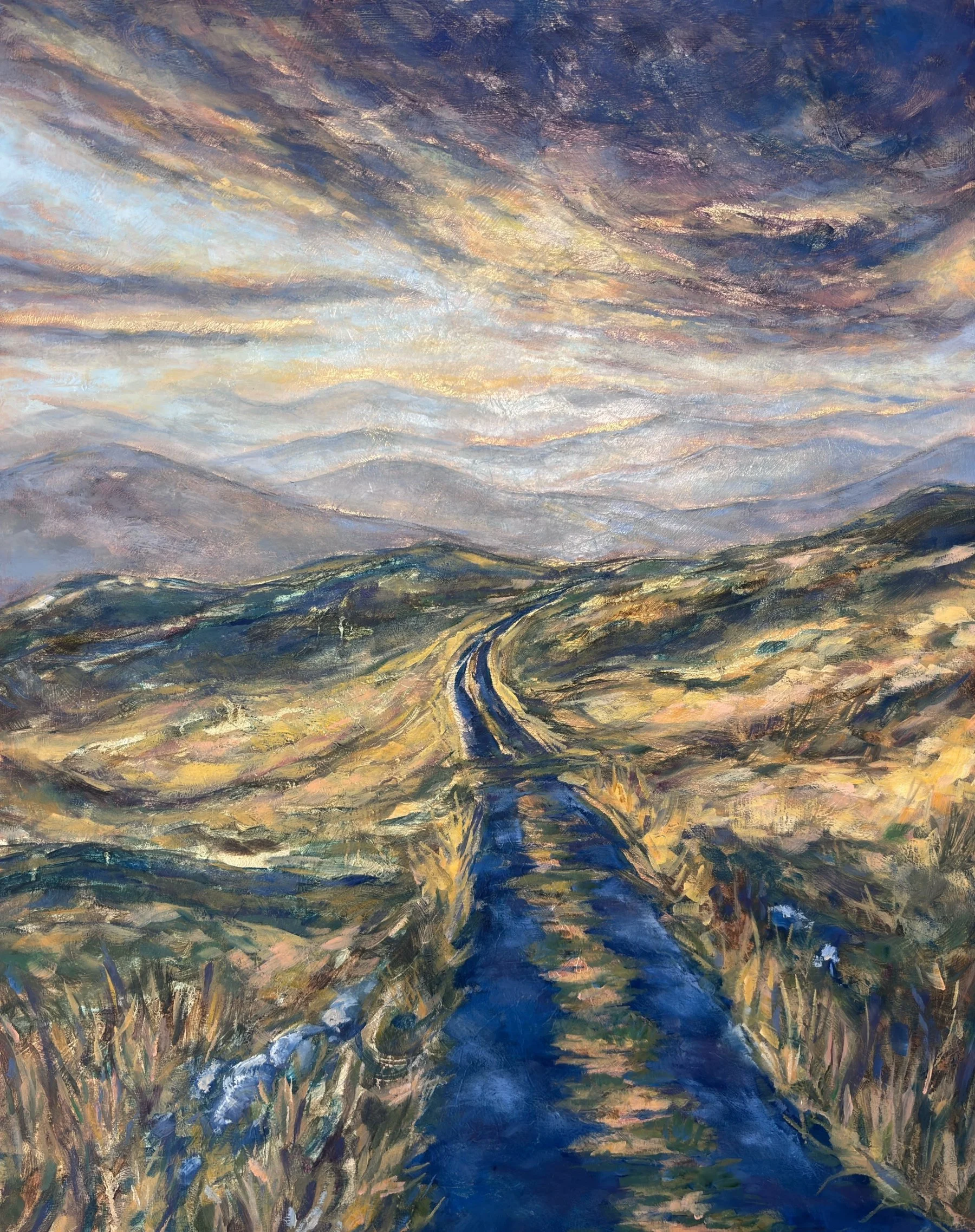 Boundless View: Green Mountains Vermont - oil and gold leaf on wood panel - 20x16 inches