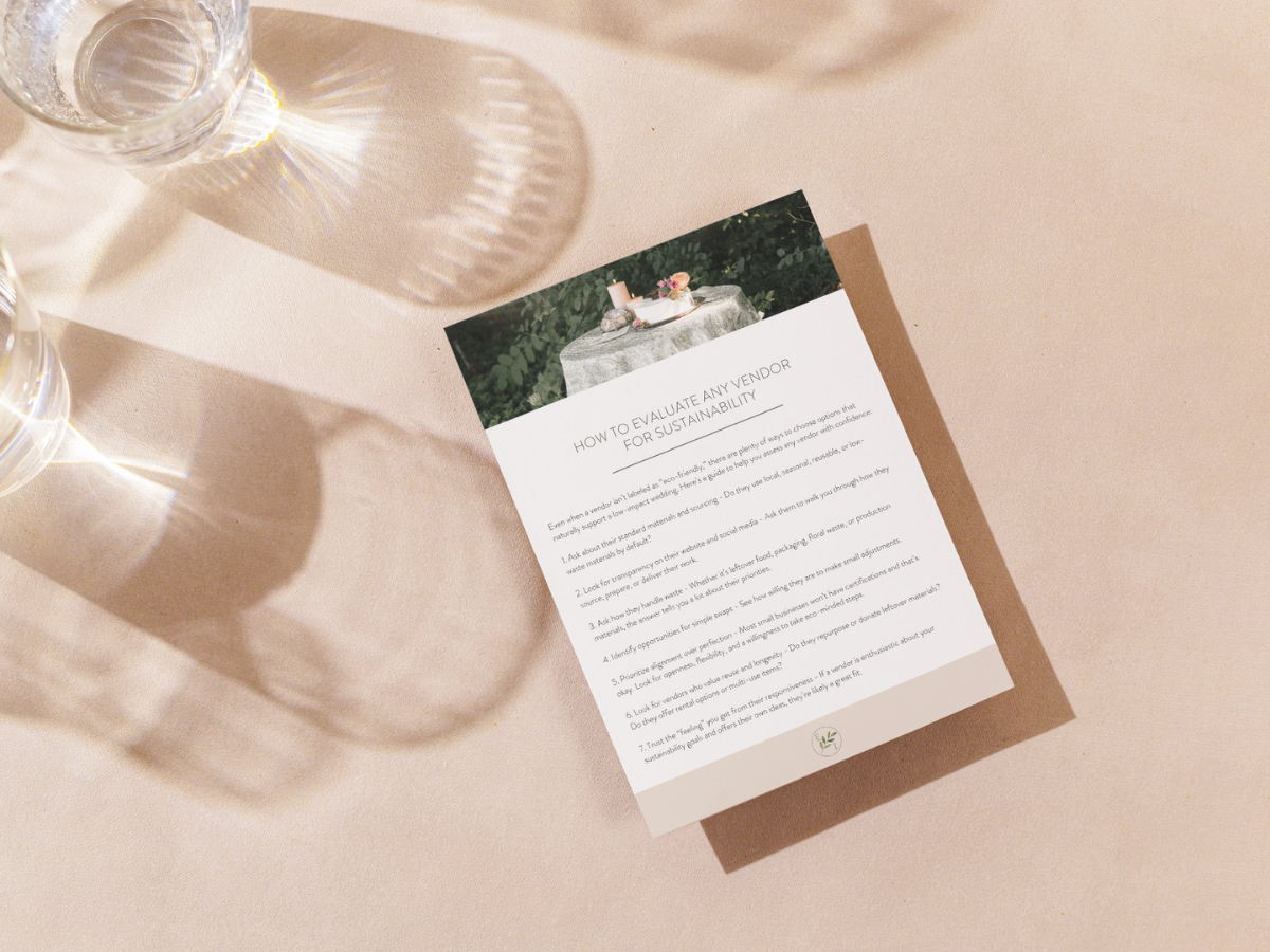 Evaluating Sustainability page from Wedding Vendor List