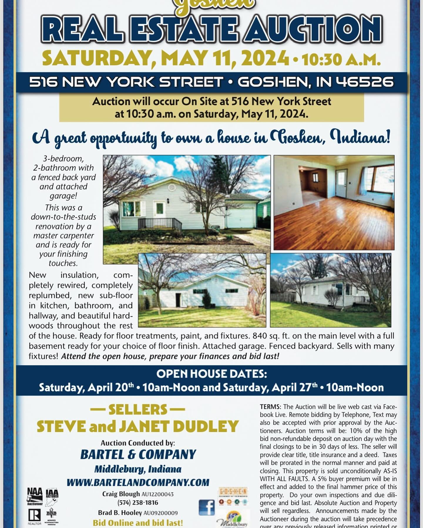 Open House 516 New York Street, Goshen, IN this Saturday April 20, 10 am to 12 noon