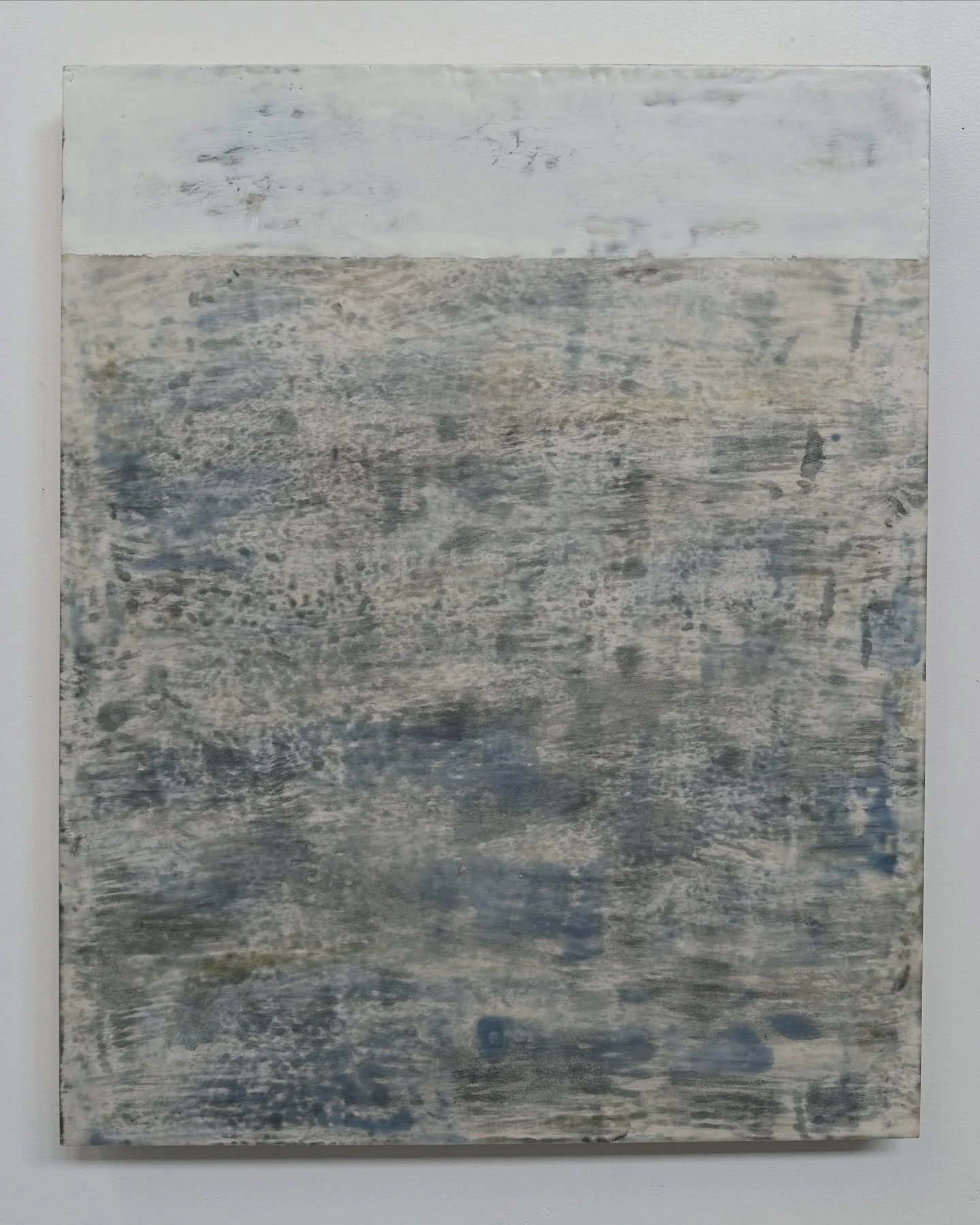 'Field' 
30 x 24&quot;
Encaustic on birch 

This painting is the the result of an experiment. One would think all art is made like that, but it is not. Much is calculated or strategic. This piece was born purely from play and a need to shift my energ