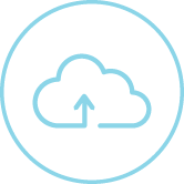 Cloud with upload arrow inside a blue circle