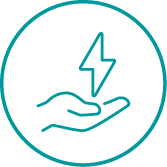Hand holding a lightning bolt symbol inside a circle.