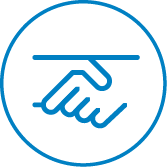 Outline of a handshake inside a circular border